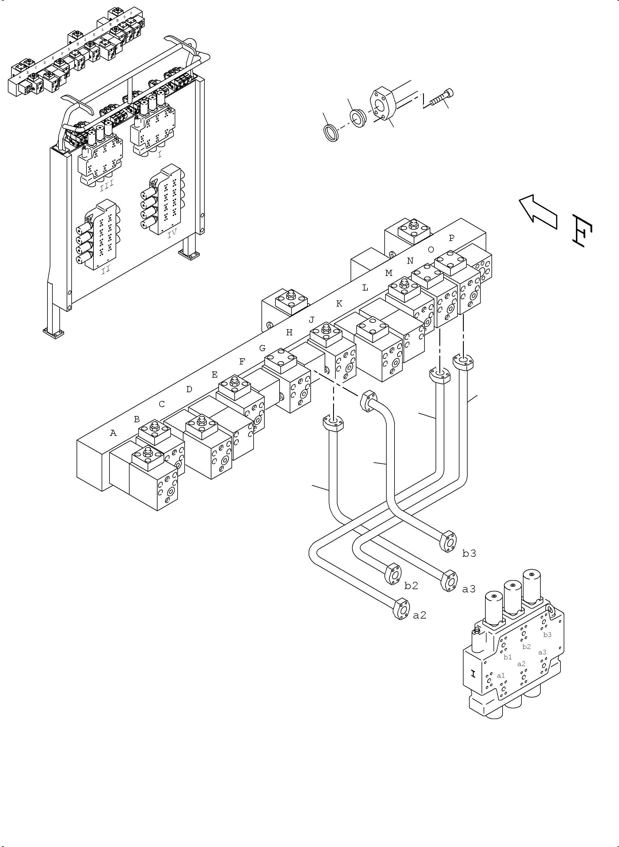 Komatsu parts book diagram for PC4000-6 S/N 08239: PRESSURE LINES CONTROL BLOCKS MAINFOLD