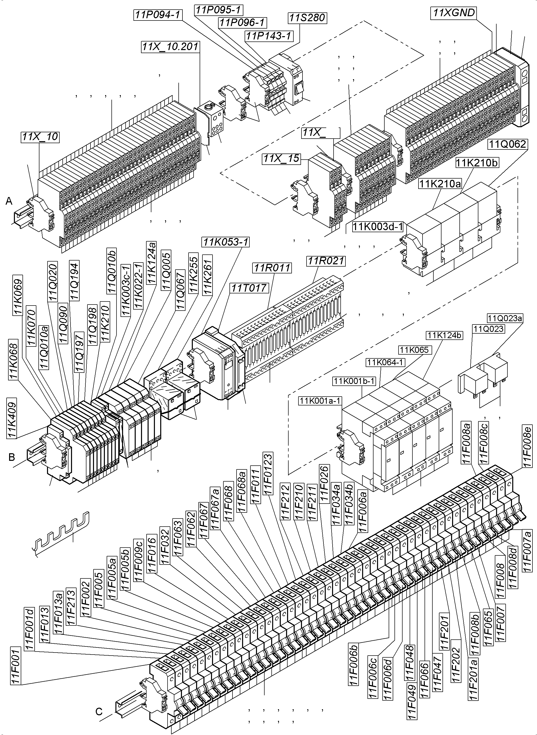 Komatsu parts book diagram for PC4000-6 S/N 08239: SWITCH FRAMING-CAB SUPPORT-LOCATION 11