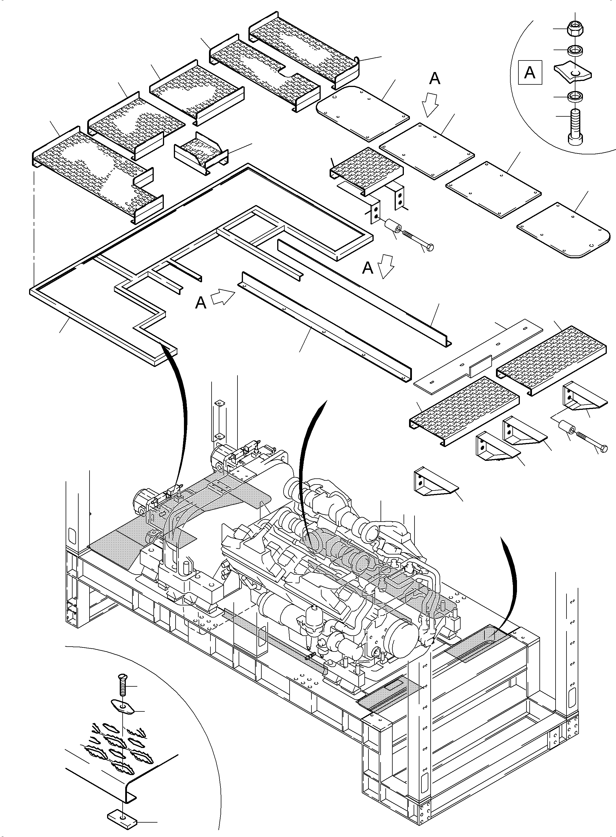 Komatsu parts book diagram for PC4000-6 S/N 08239: POWER FRAME - GRATINGS