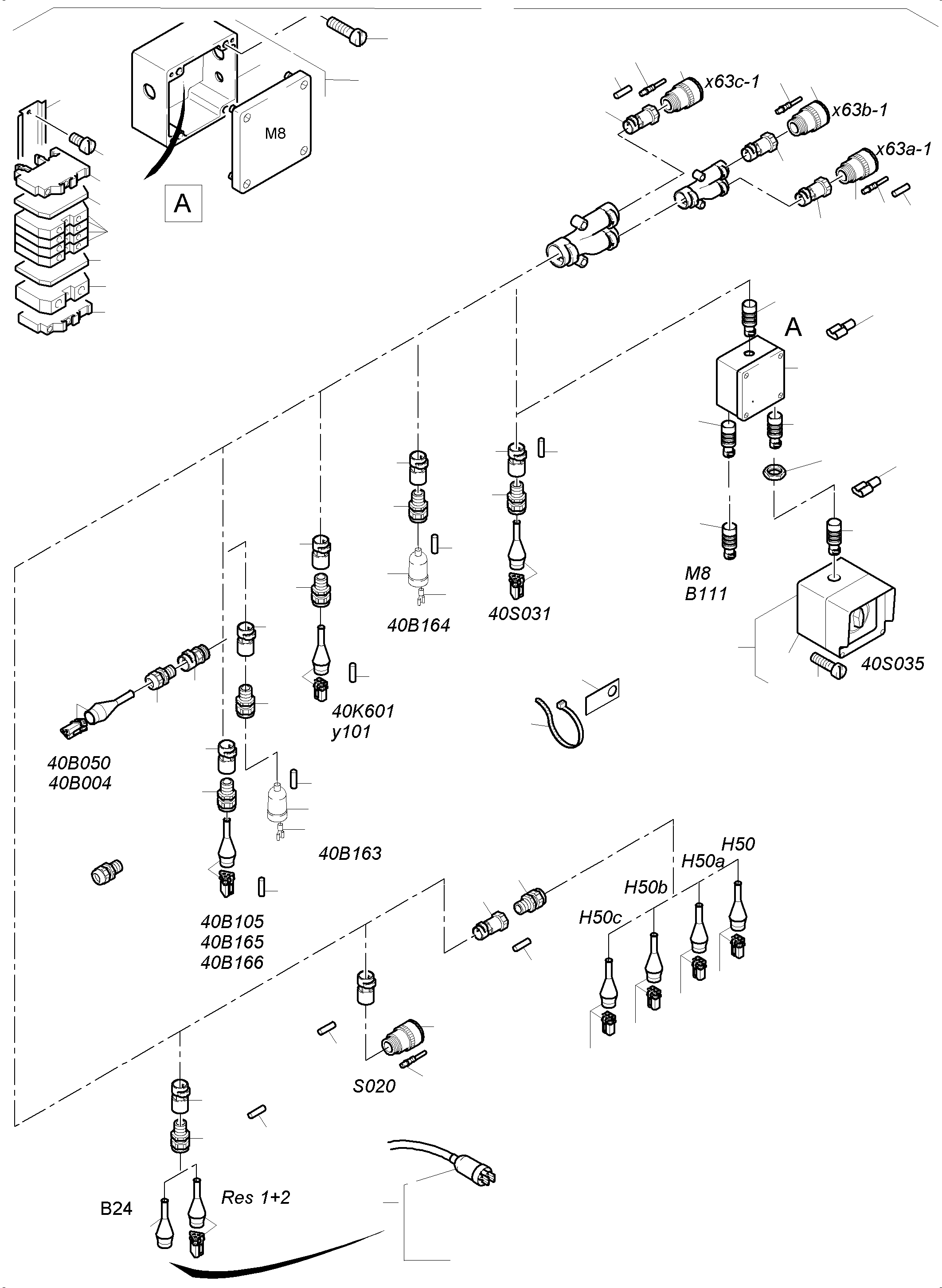 Komatsu parts book diagram for PC4000-6 S/N 08241: CABLES - OIL TANK AND SWITCH