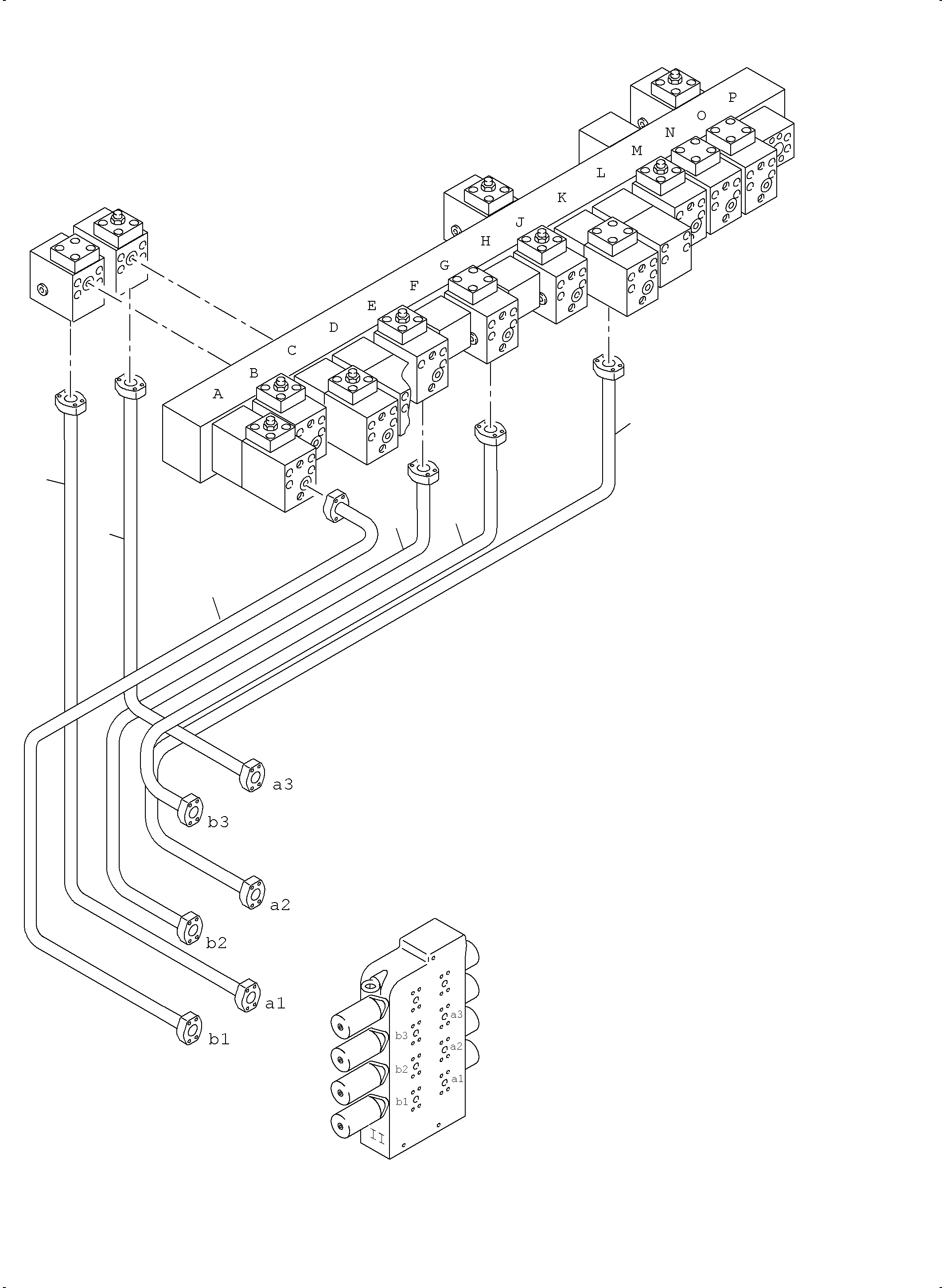 Komatsu parts book diagram for PC4000-6 S/N 08241: PRESSURE LINES CONTROL BLOCKS MAINFOLD