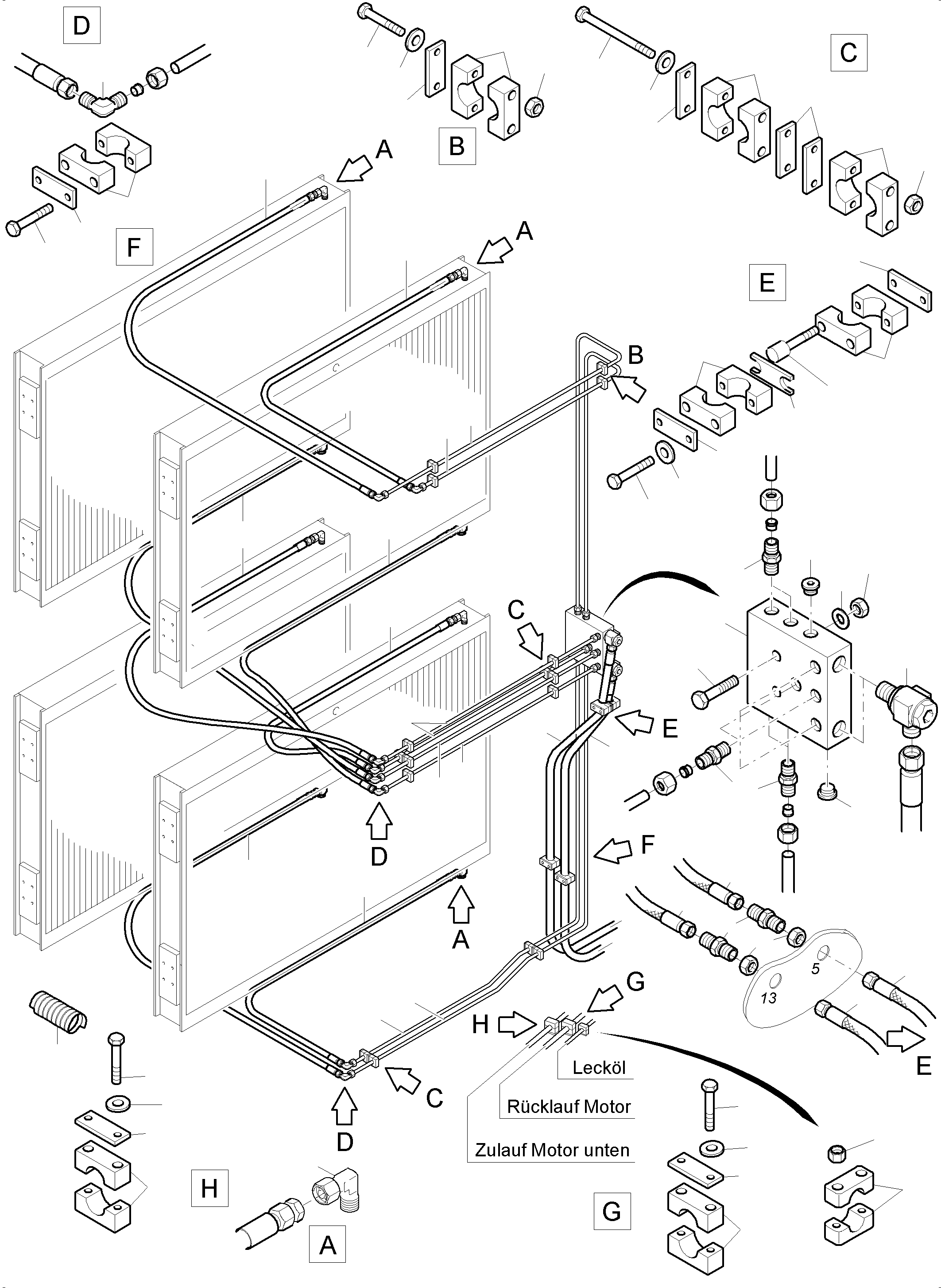 Komatsu parts book diagram for PC4000-6 S/N 08248: OIL COOLER - HOSE ASSY.