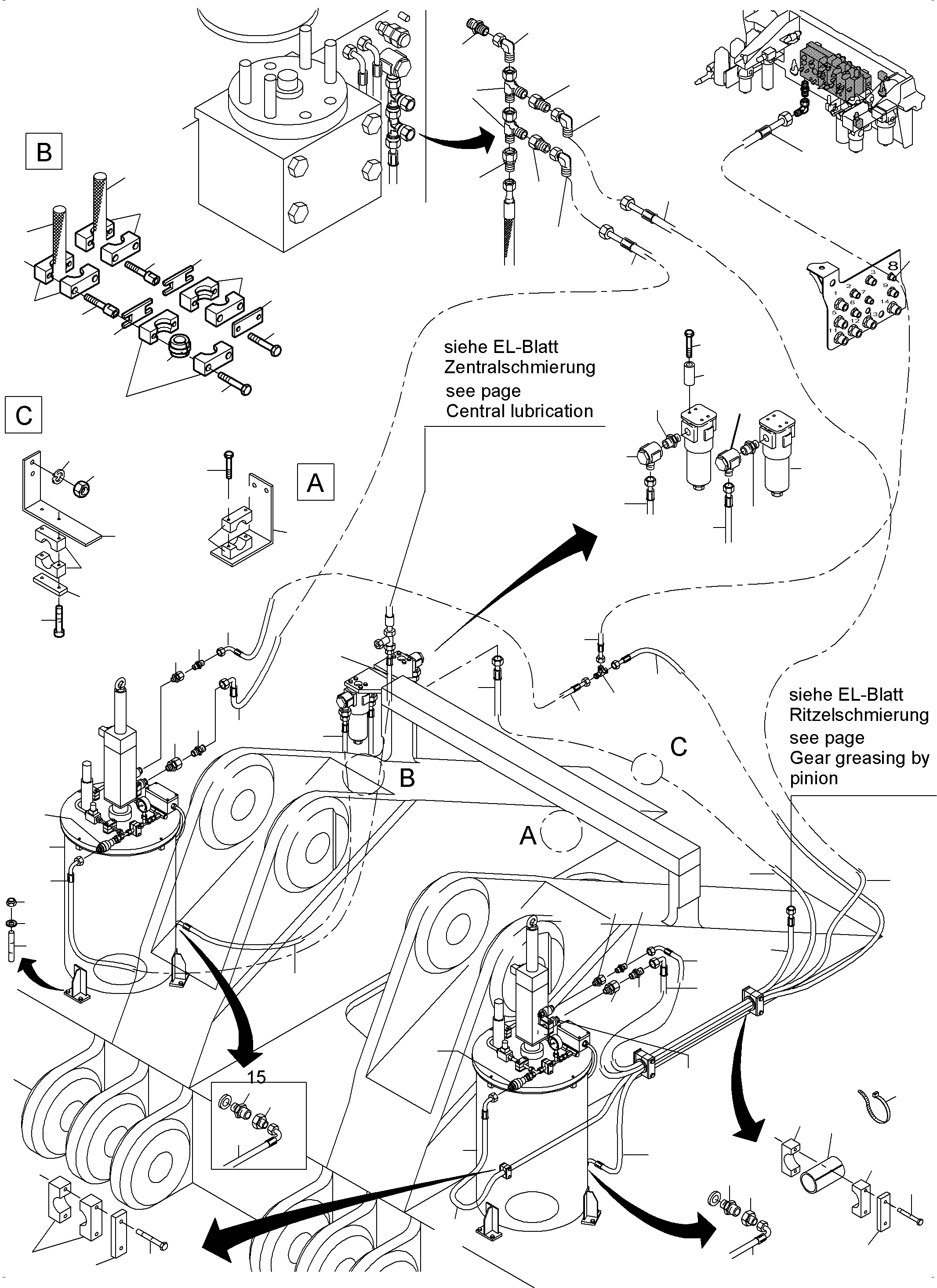 Komatsu parts book diagram for PC4000-6 S/N 08248: LUBE PUMP STATION ARRANGEMENT