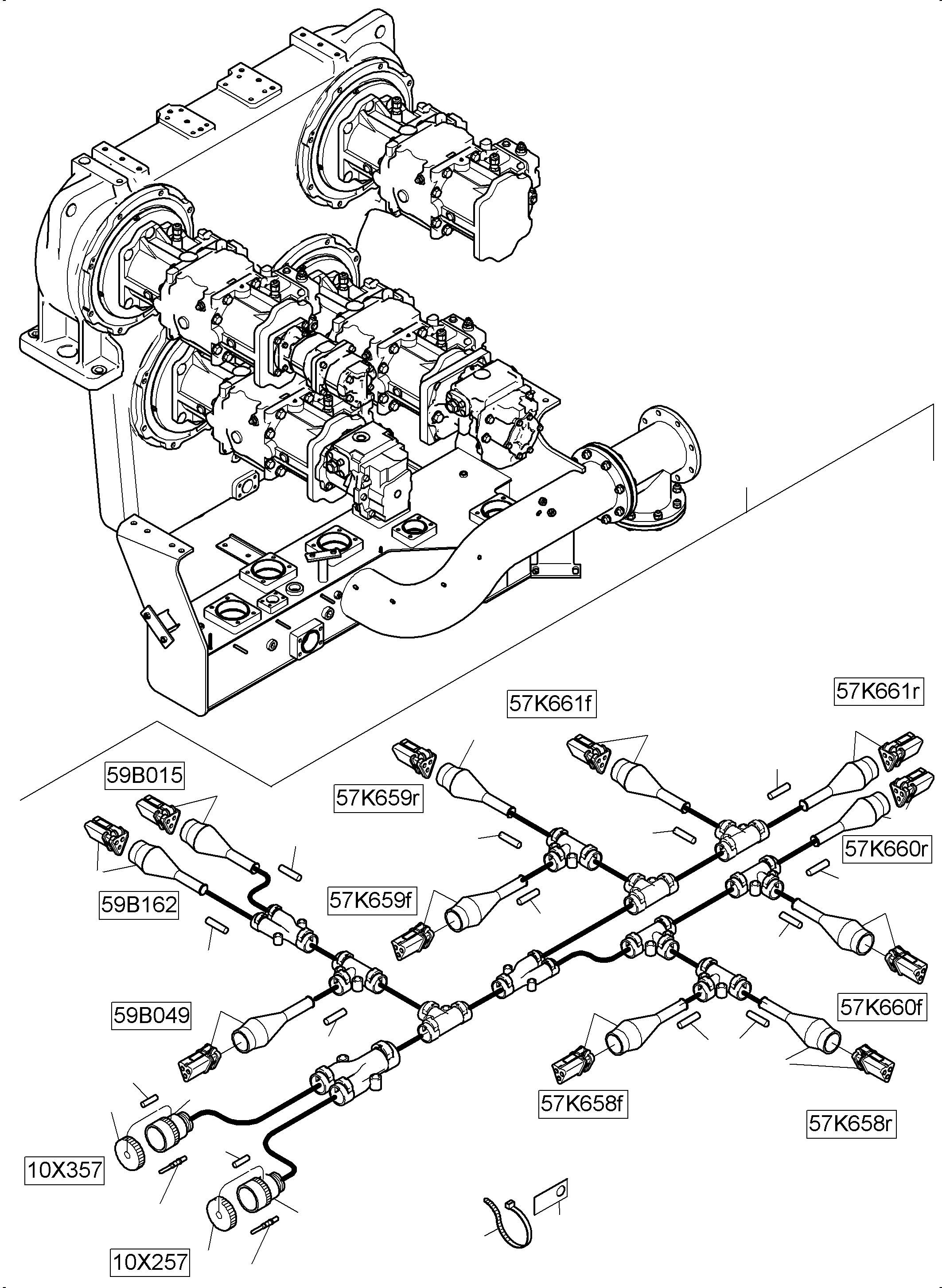 Komatsu parts book diagram for PC4000-6 S/N 08248: CABLES PUMP DISTRIBUTOR GEAR