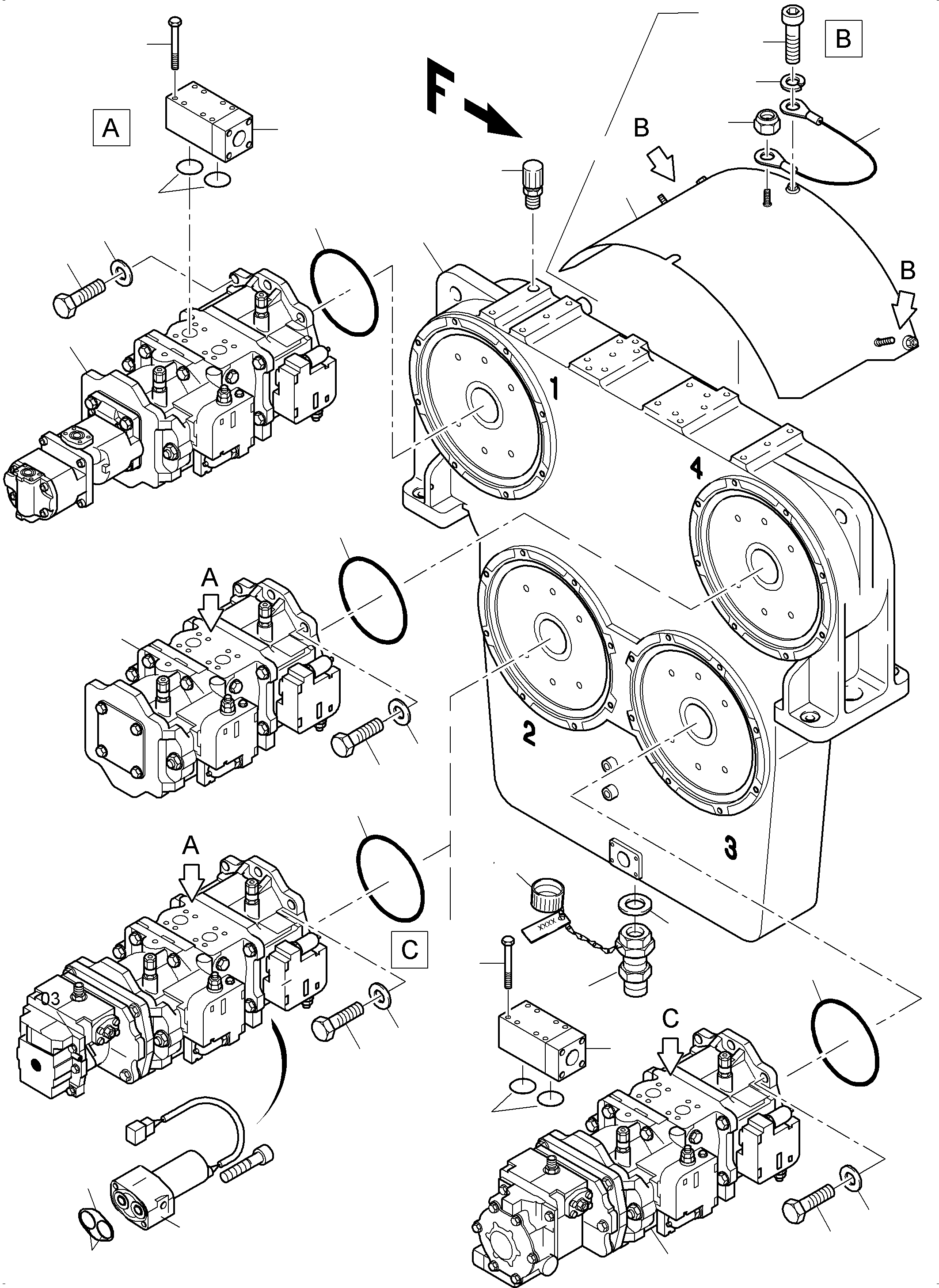 Komatsu parts book diagram for PC4000-6 S/N 08248: PUMP MOUNTING; COVER PDG