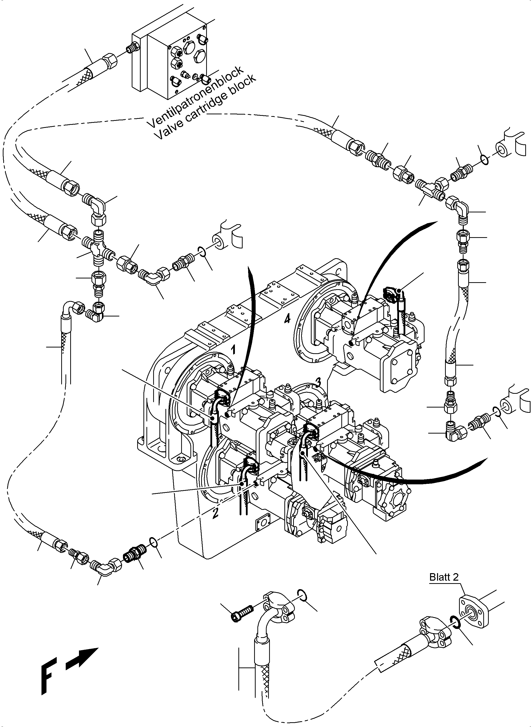 Komatsu parts book diagram for PC4000-6 S/N 08248: PRESSURE LINES - MAIN PUMPS