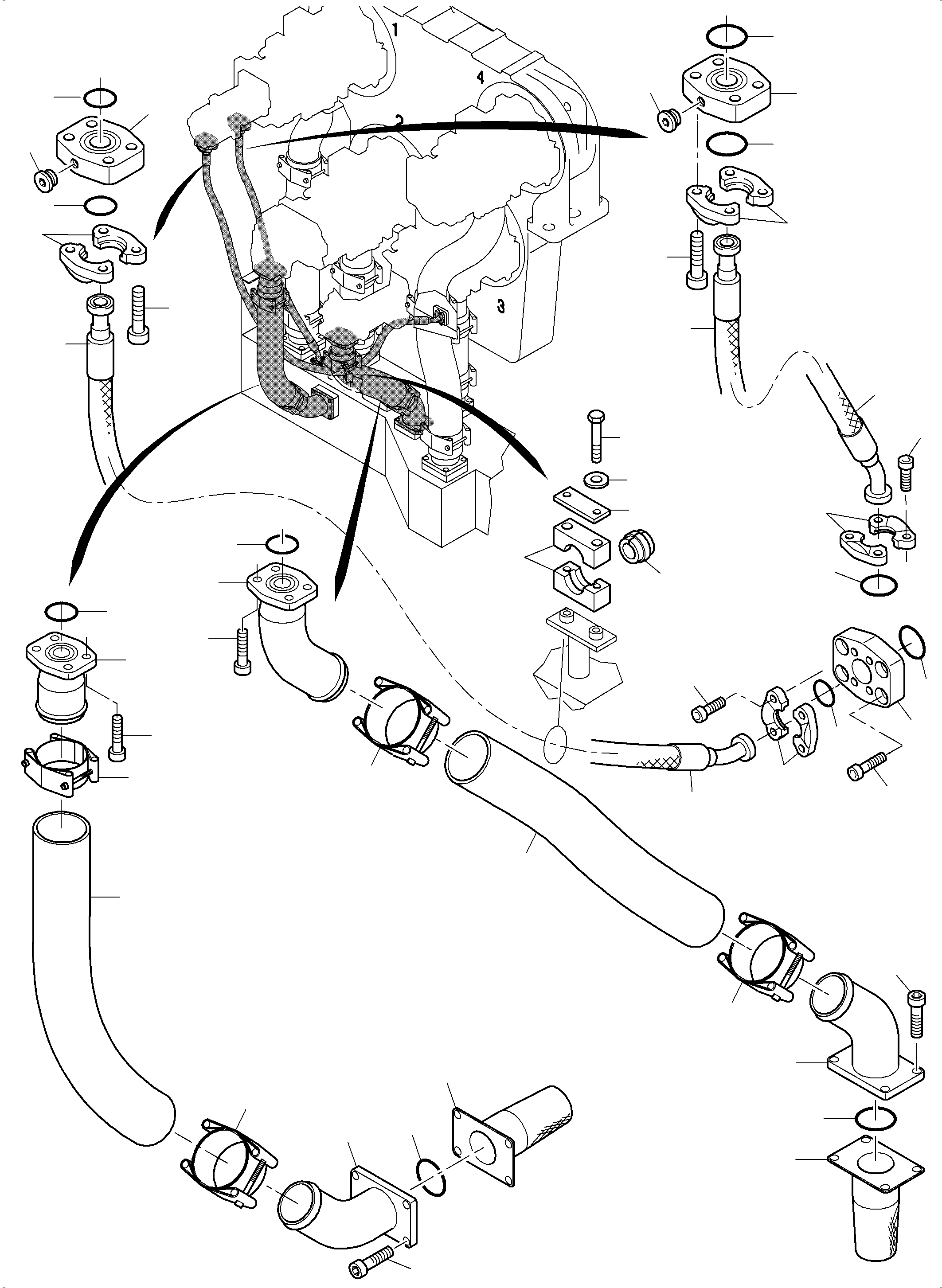 Komatsu parts book diagram for PC4000-6 S/N 08248: MAIN PUMPS SUCTION LINES