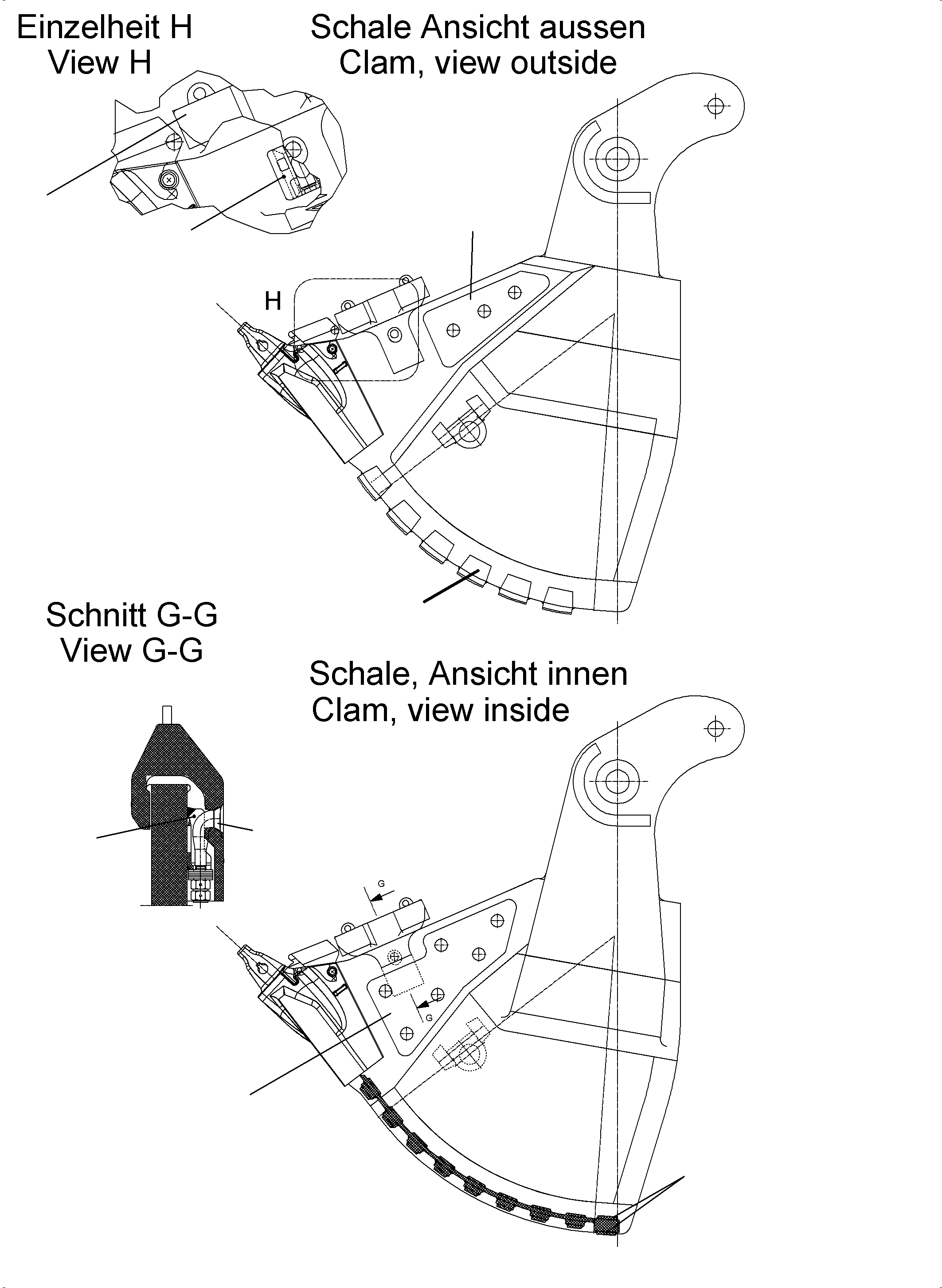 Komatsu parts book diagram for PC4000-6 S/N 08248: WEAR AND TEAR PARTS BUCKET CLAM 22.0 STD