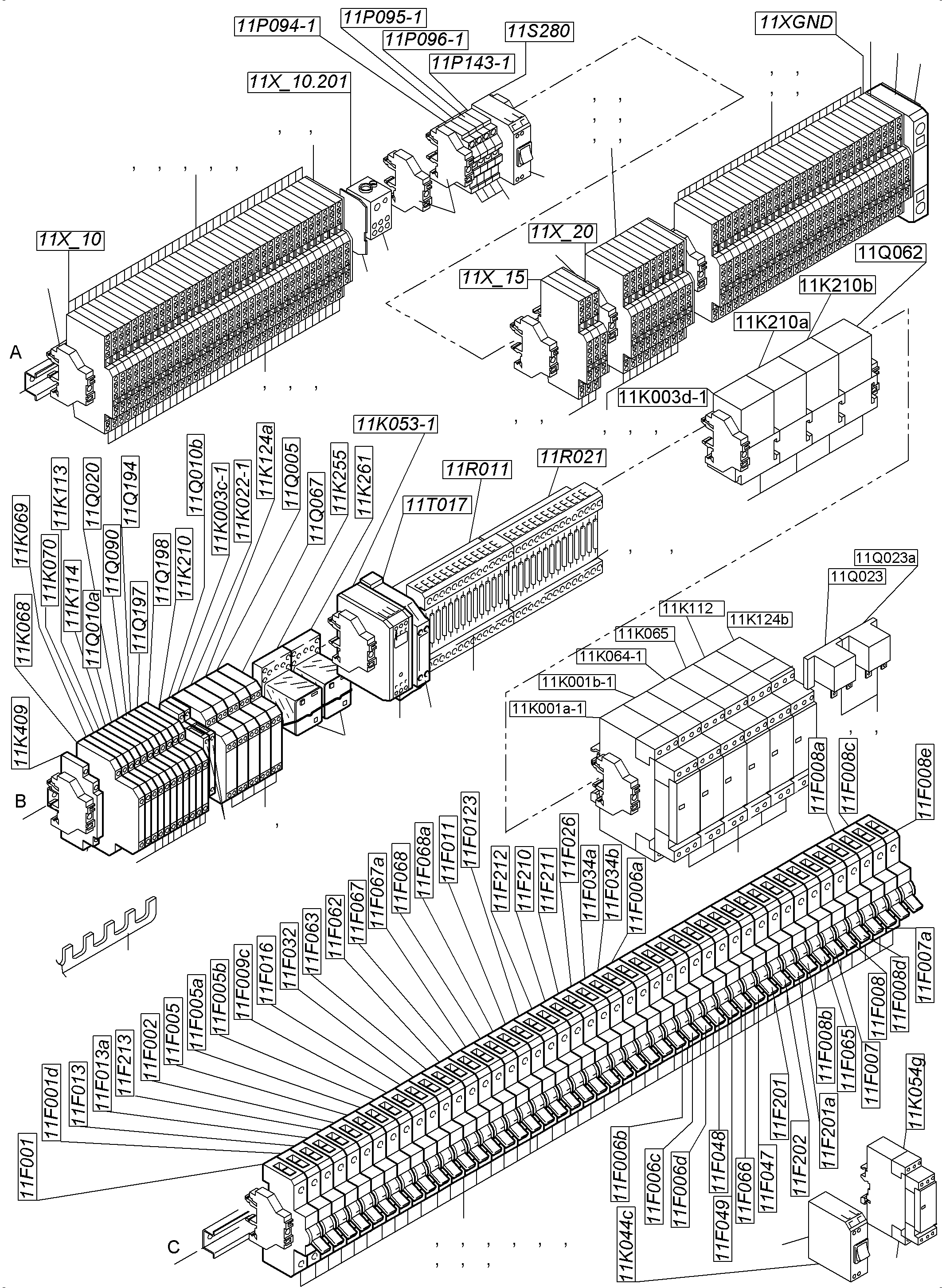 Komatsu parts book diagram for PC4000-6 S/N 08248: SWITCH FRAMING-CAB SUPPORT-LOCATION 11