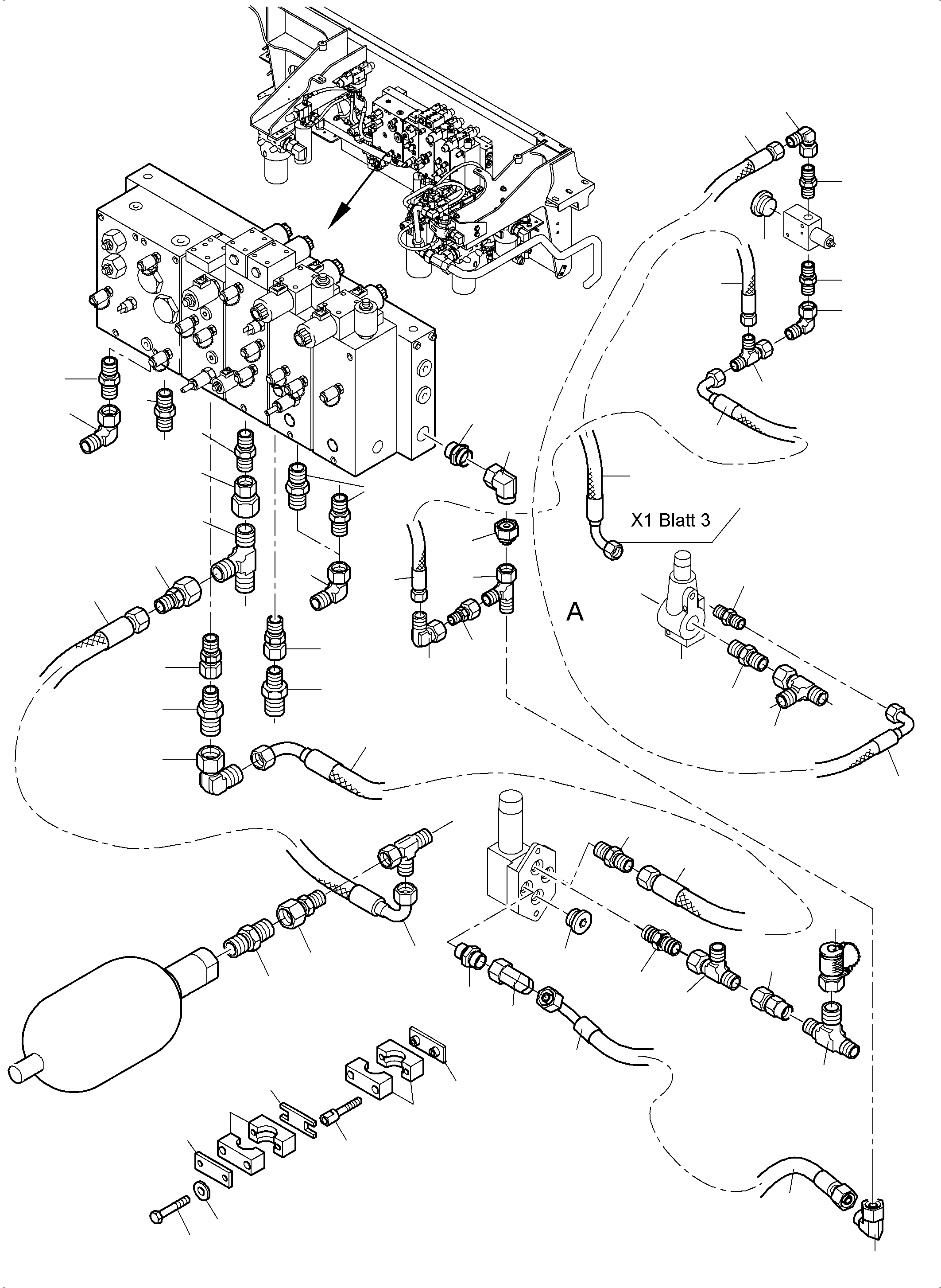Komatsu parts book diagram for PC4000-6 S/N 08248: CONTROL- AND FILTER PLATE PIPING