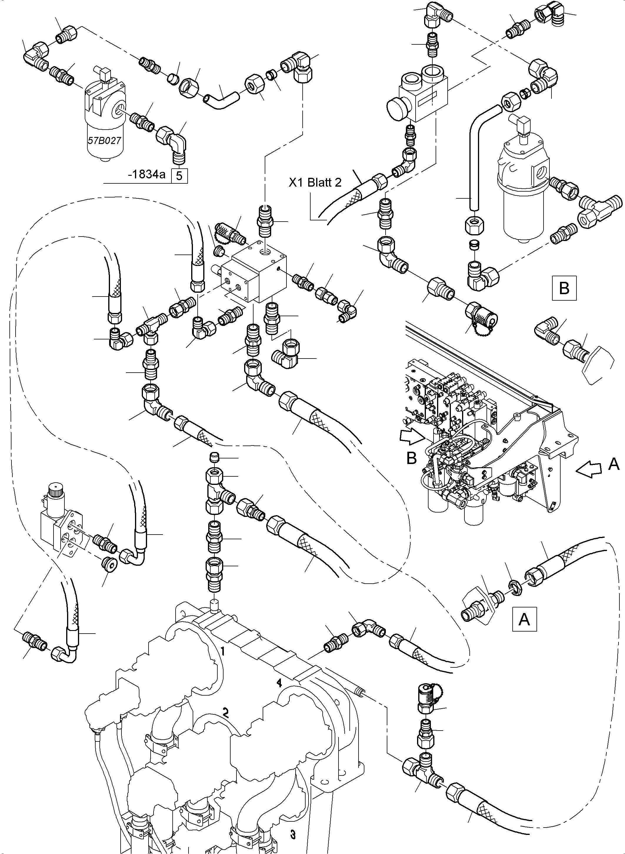 Komatsu parts book diagram for PC4000-6 S/N 08248: CONTROL- AND FILTER PLATE PIPING