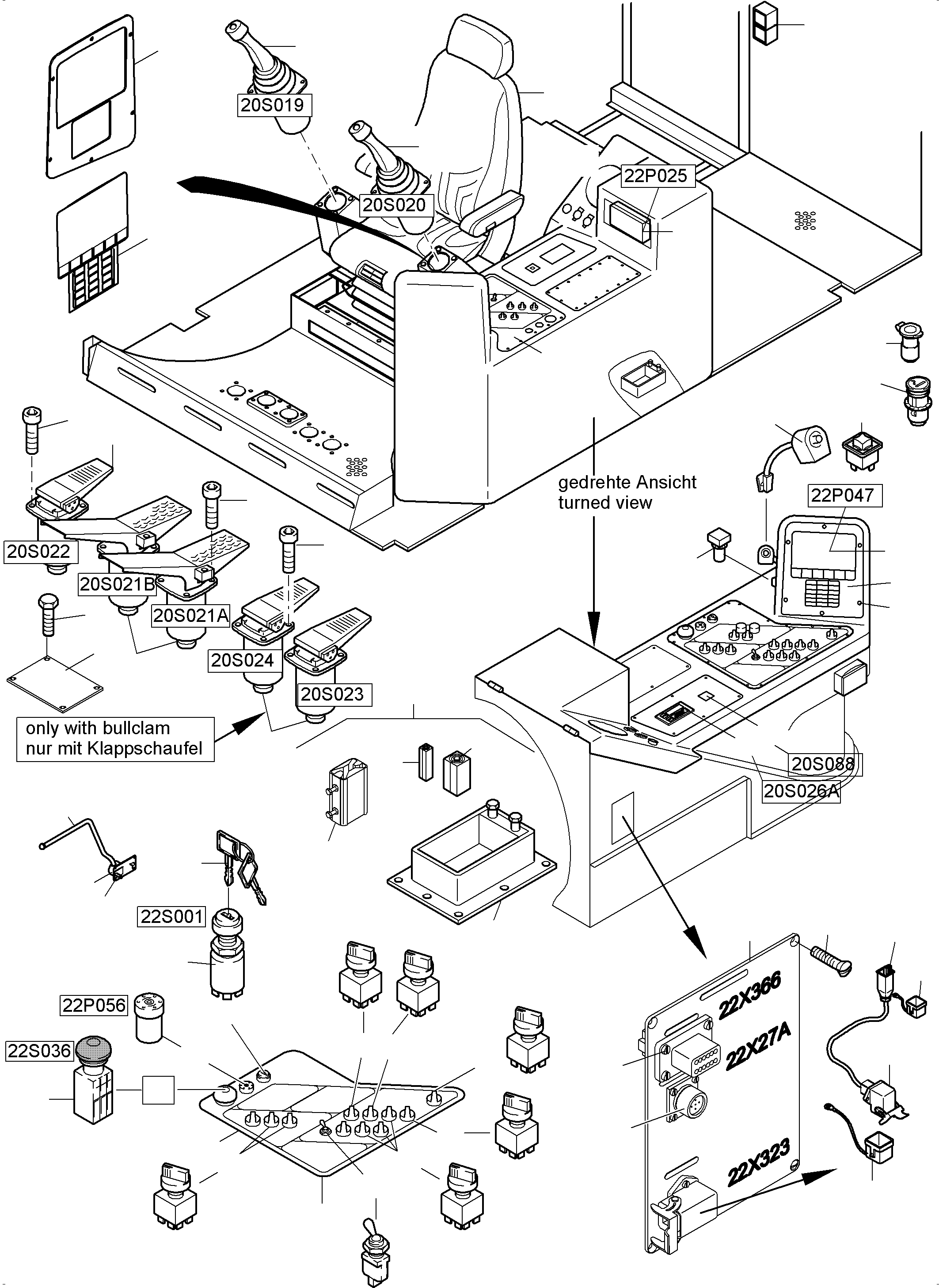 Komatsu parts book diagram for PC4000-6E S/N 08265: CABIN - OPERATION ELEMENTS - LOCATION 20