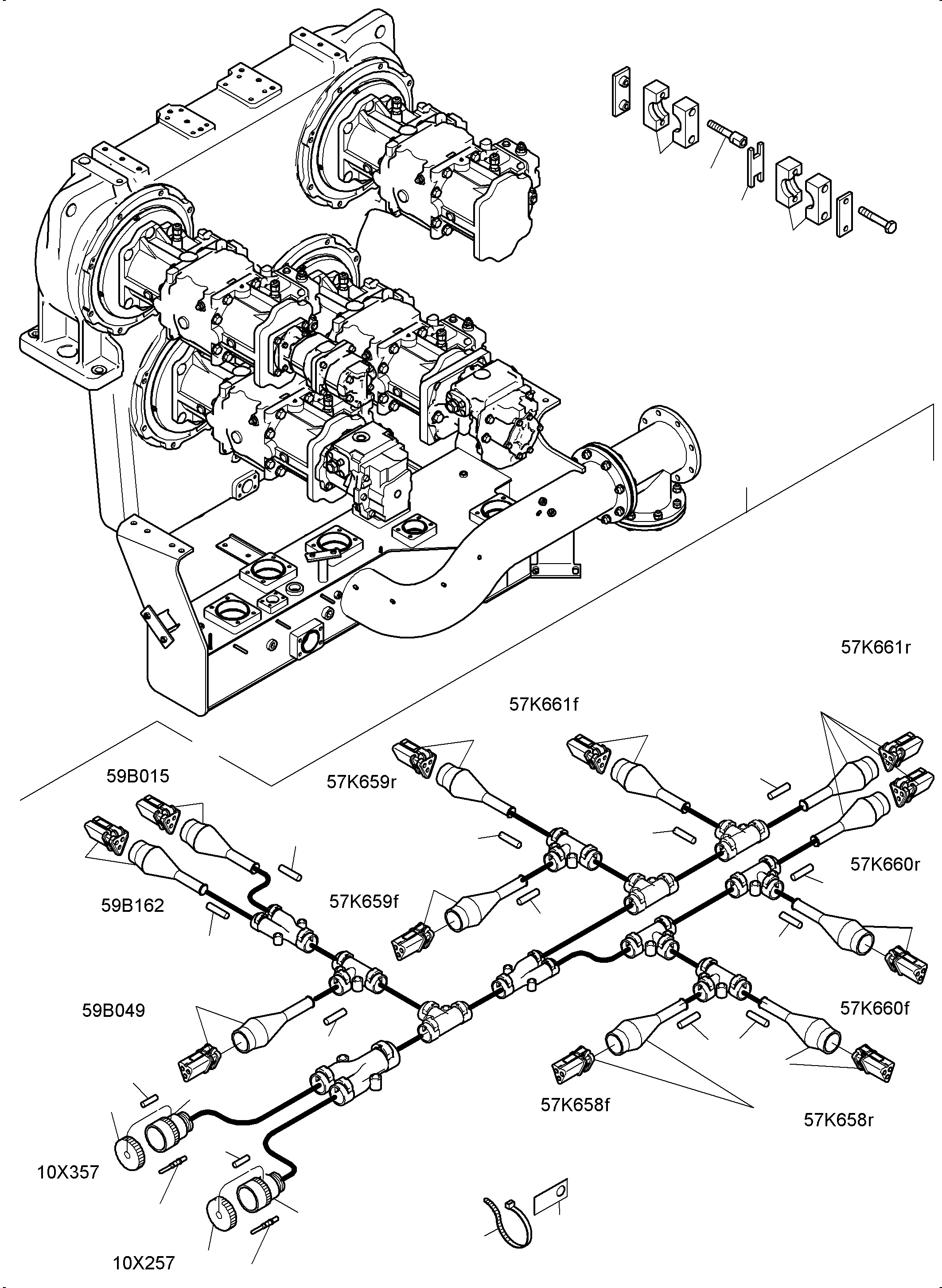 Komatsu parts book diagram for PC4000-6E S/N 08265: CABLES PUMP DISTRIBUTOR GEAR