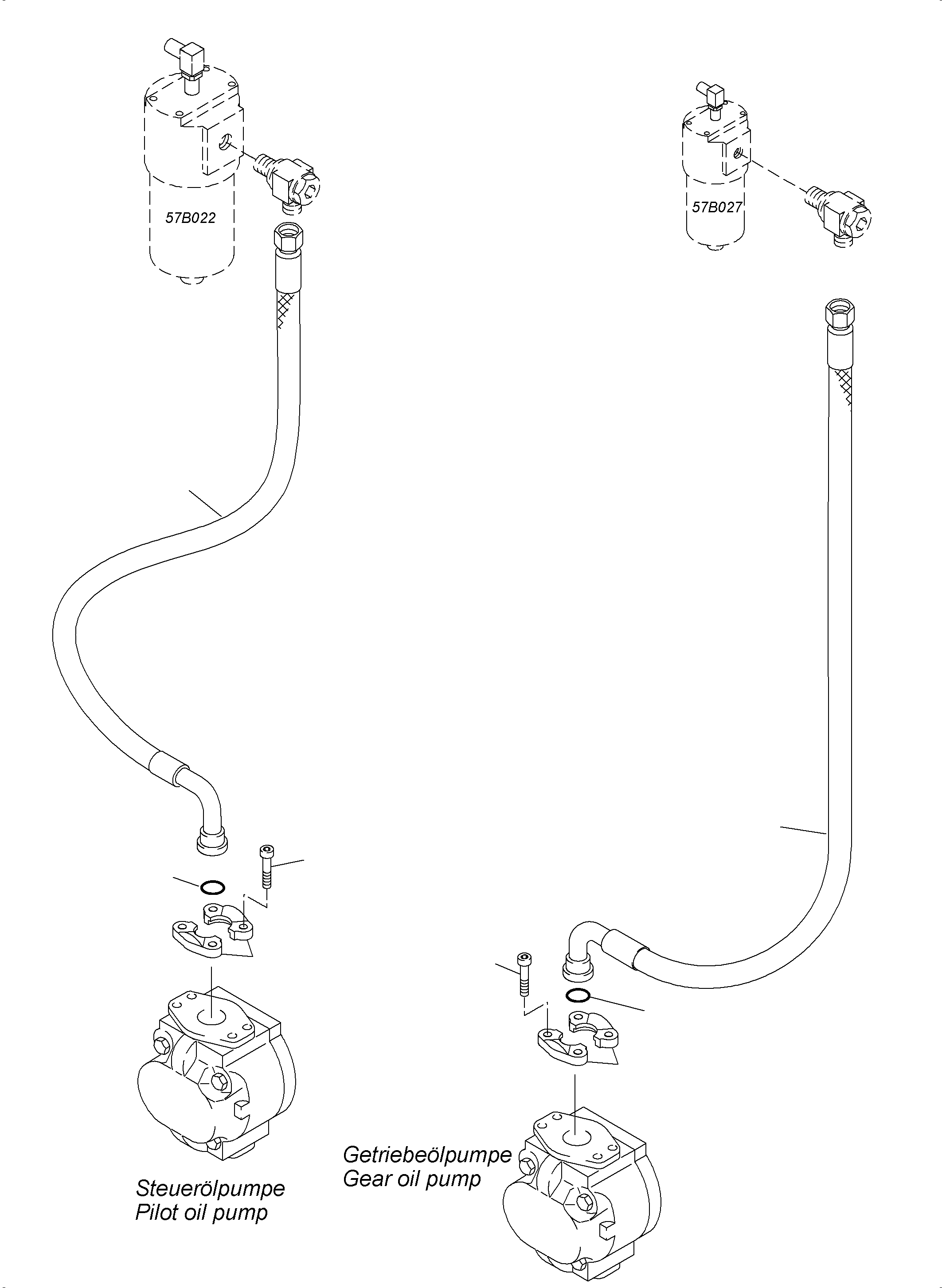 Komatsu parts book diagram for PC4000-11 S/N 08273: PRESSURE LINES - GEAR OIL AND PILOT OIL PUMP