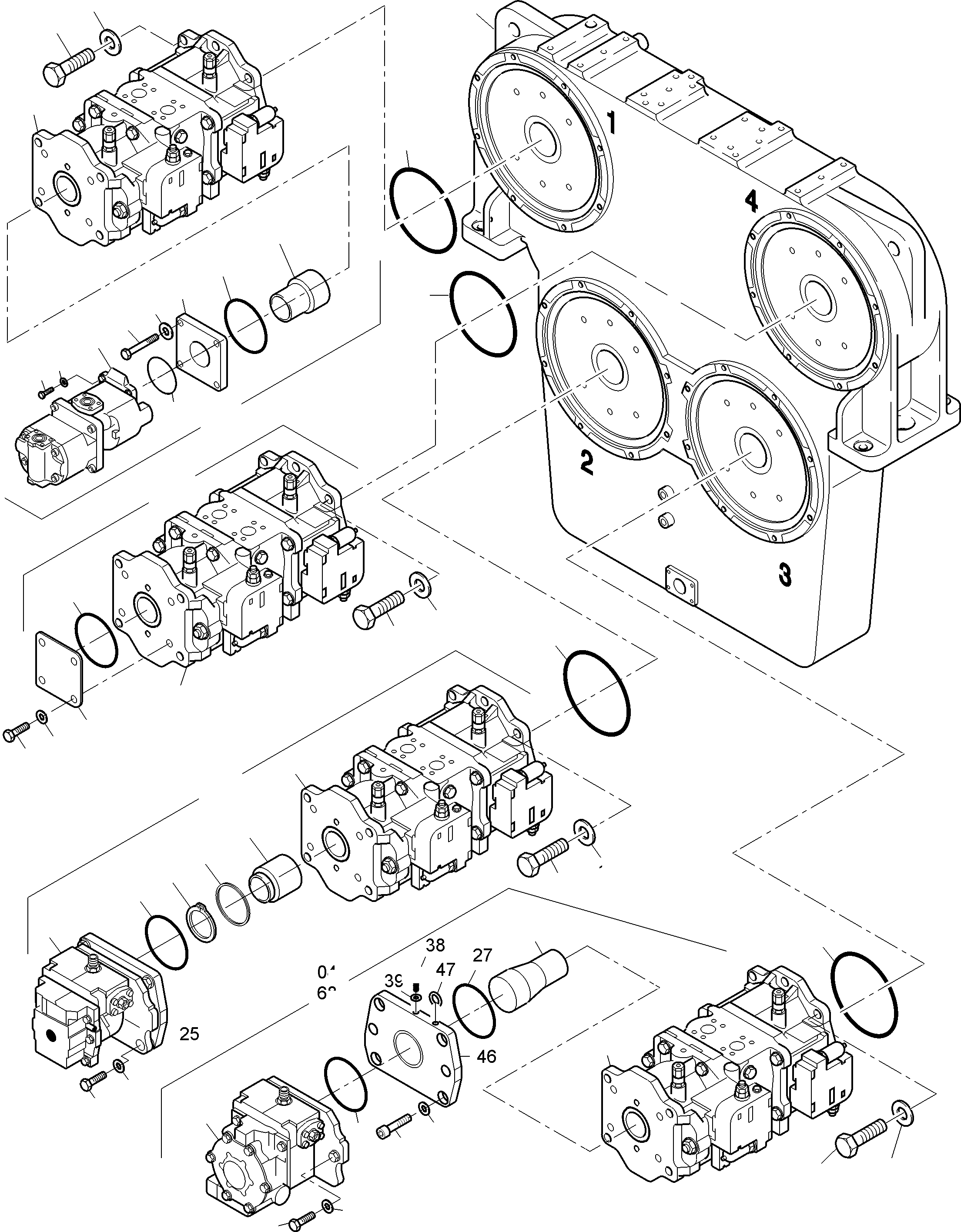 Komatsu parts book diagram for PC4000-11 S/N 08273: PUMP MOUNTING; COVER PDG