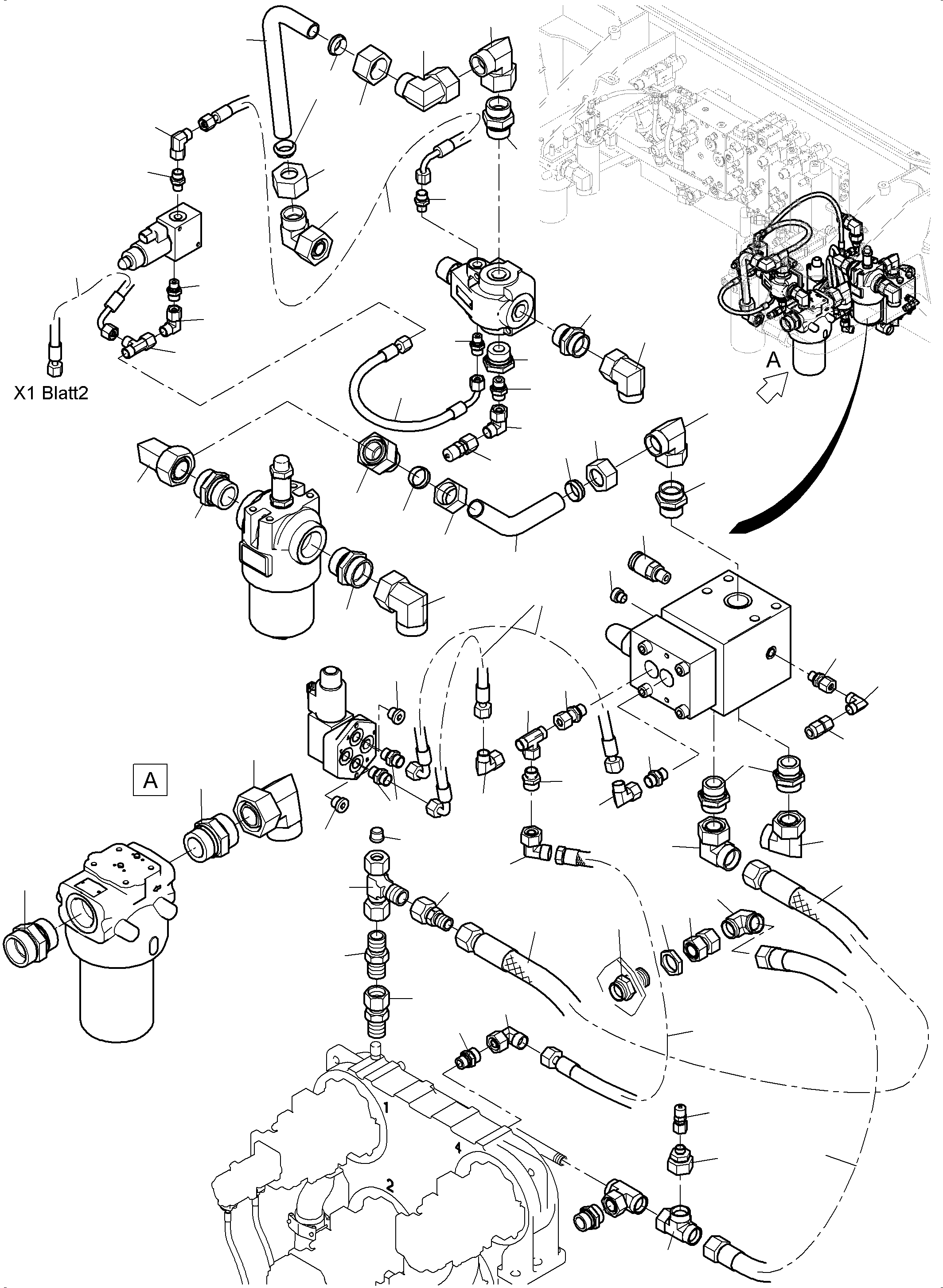 Komatsu parts book diagram for PC4000-11 S/N 08273: CONTROL- AND FILTER PLATE PIPING