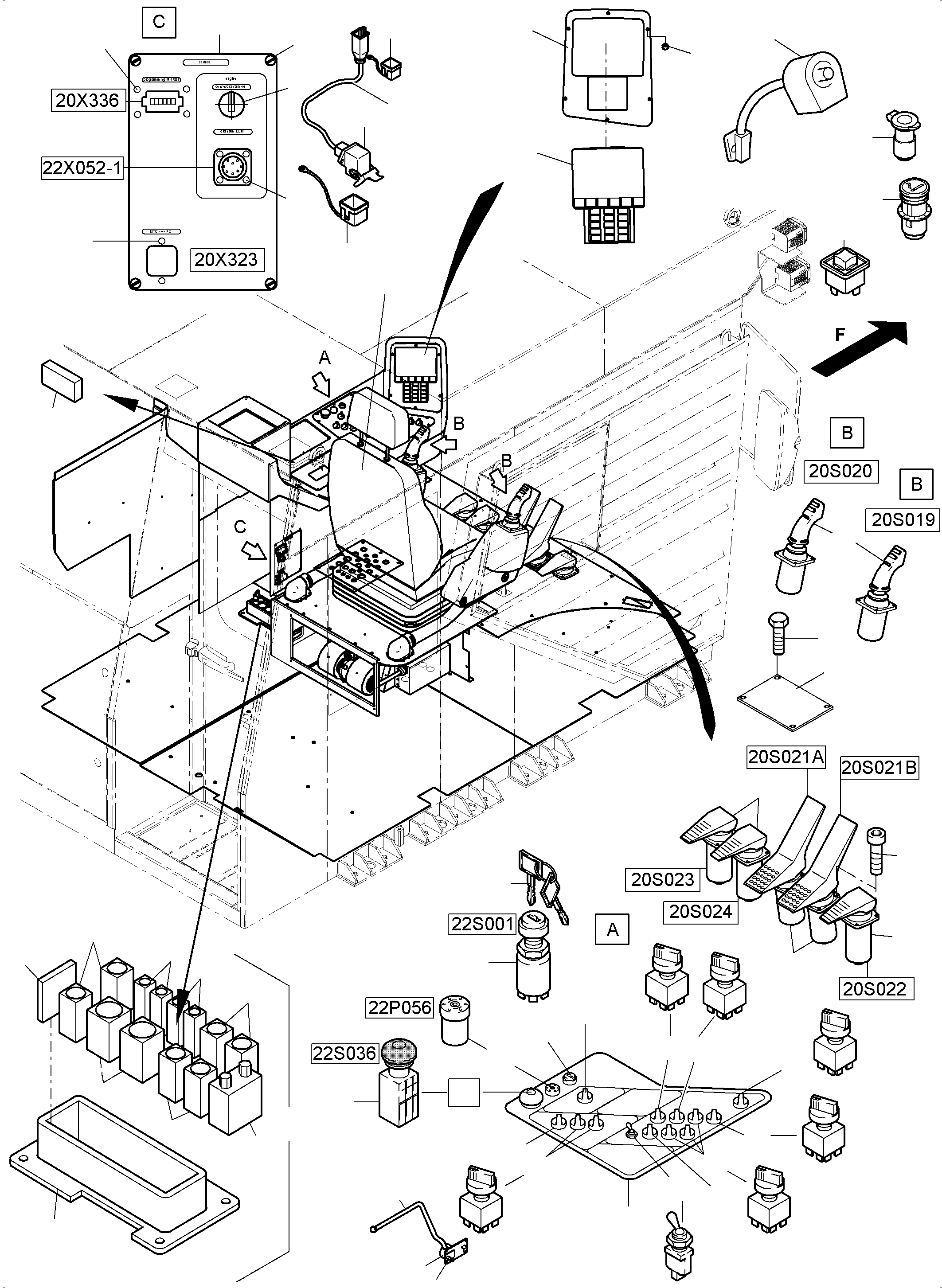 Excavators Mining Komatsu / PC4000-11 S/N 08274(G08274) / Cabin - Operation elements - Location 20(359-2220d : 359-2220d)