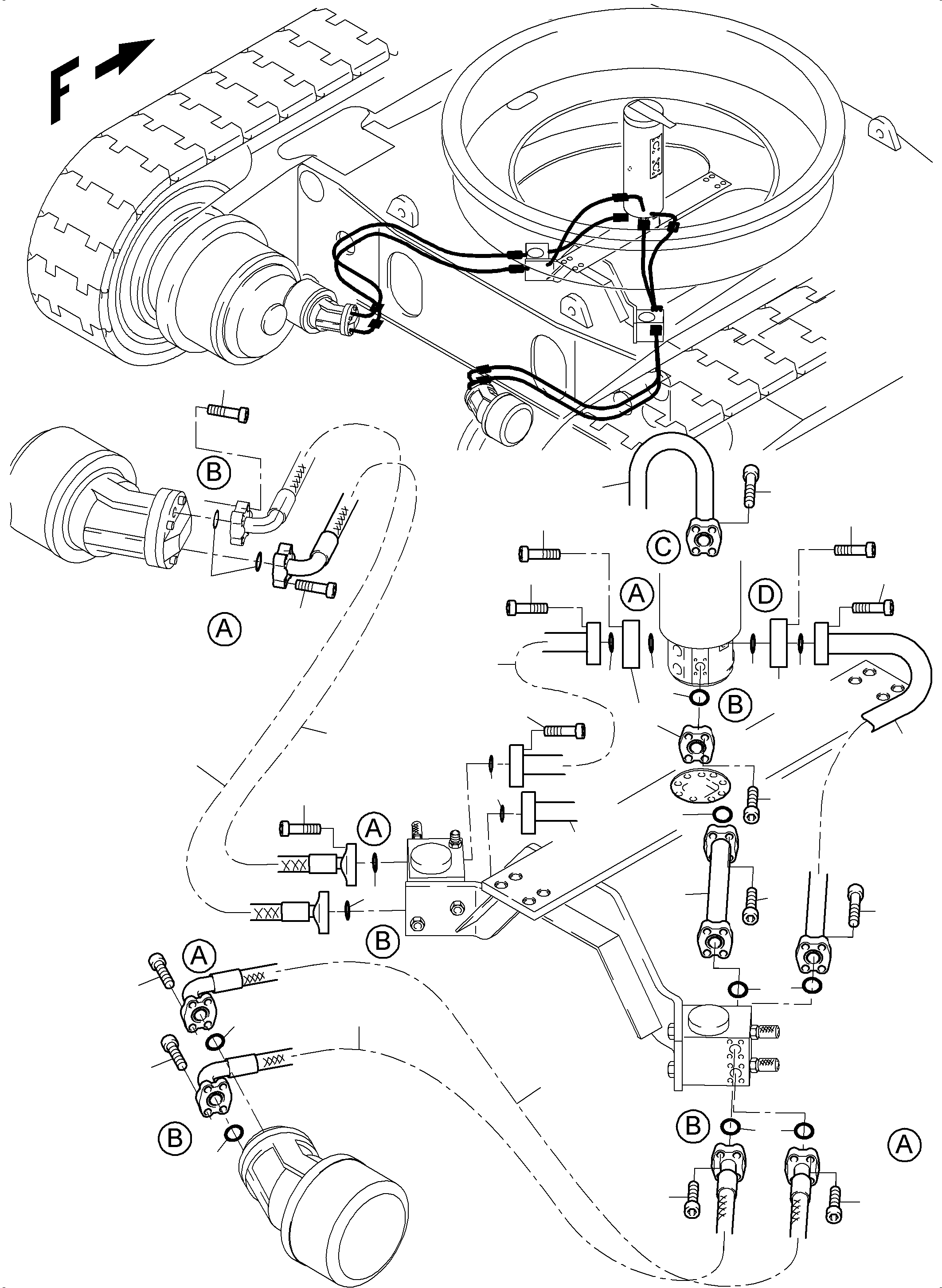 Komatsu parts book diagram for PC4000-6E S/N 08286: PRESSURE LINES, DRIVE MOTOR - ROTARY JOINT