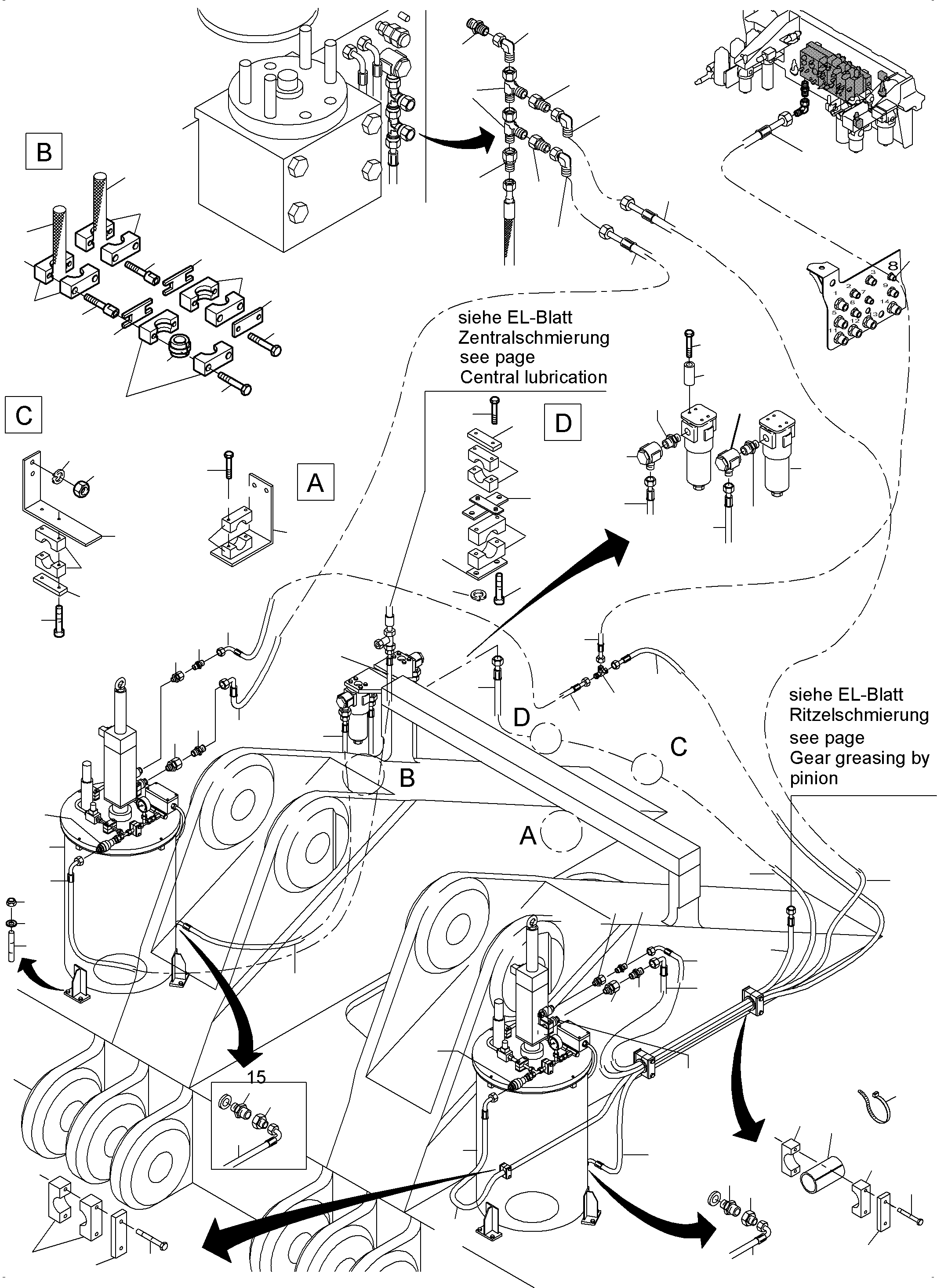 Komatsu parts book diagram for PC4000-6E S/N 08286: LUBE PUMP STATION ARRANGEMENT