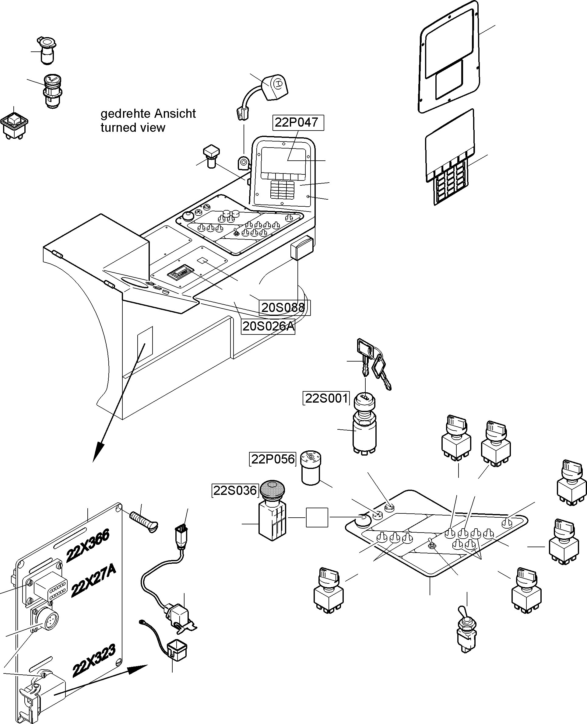 Komatsu parts book diagram for PC4000-6E S/N 08286: CABIN - OPERATION ELEMENTS - LOCATION 20