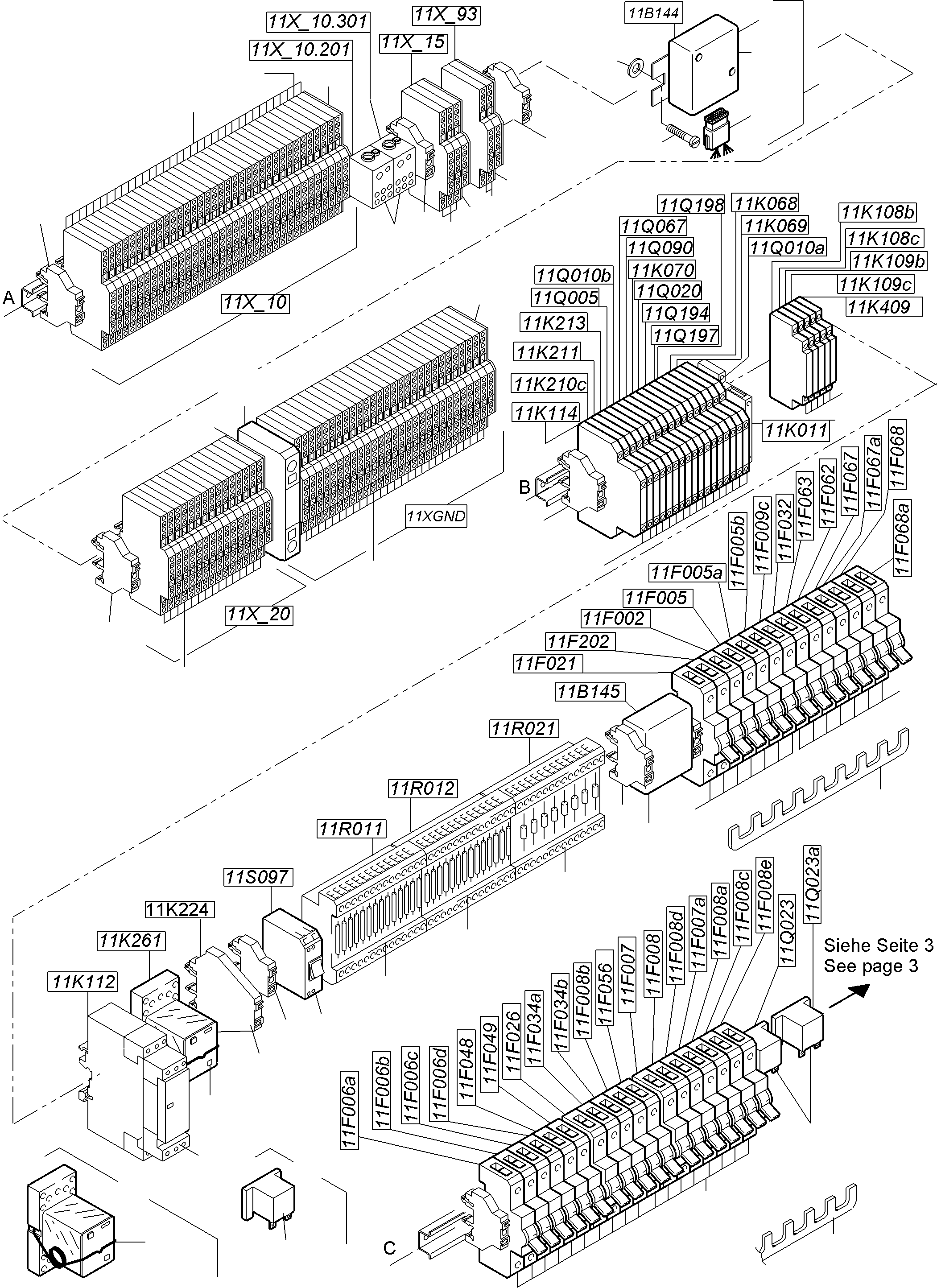 Komatsu parts book diagram for PC4000-6E S/N 08286: SWITCH FRAMING LOCATION 11