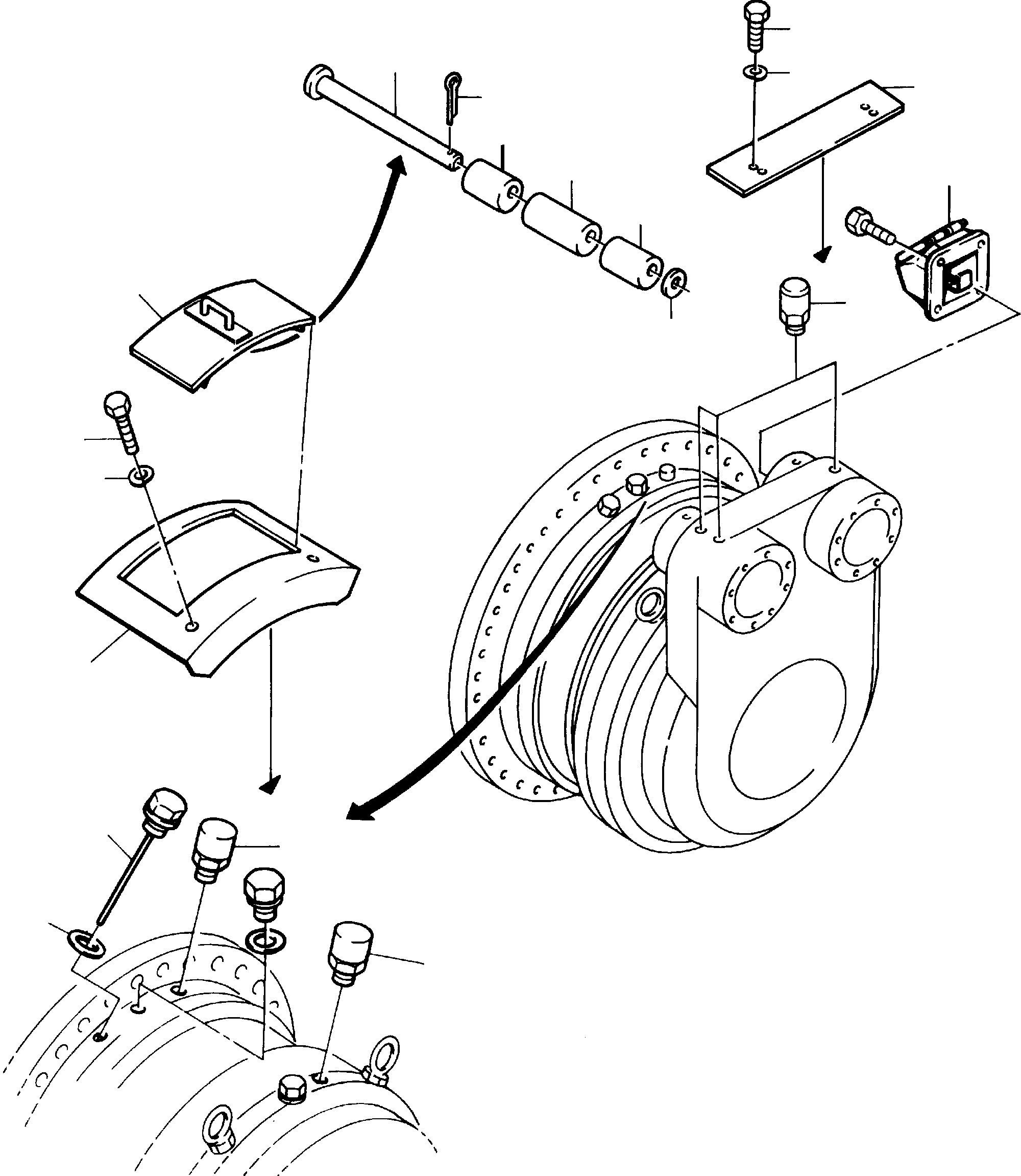 Komatsu parts book diagram for PC8000-1E S/N 12024: TRACK GROUP - DRIVE SPROCKET SIDE, R.H. AND L.H.