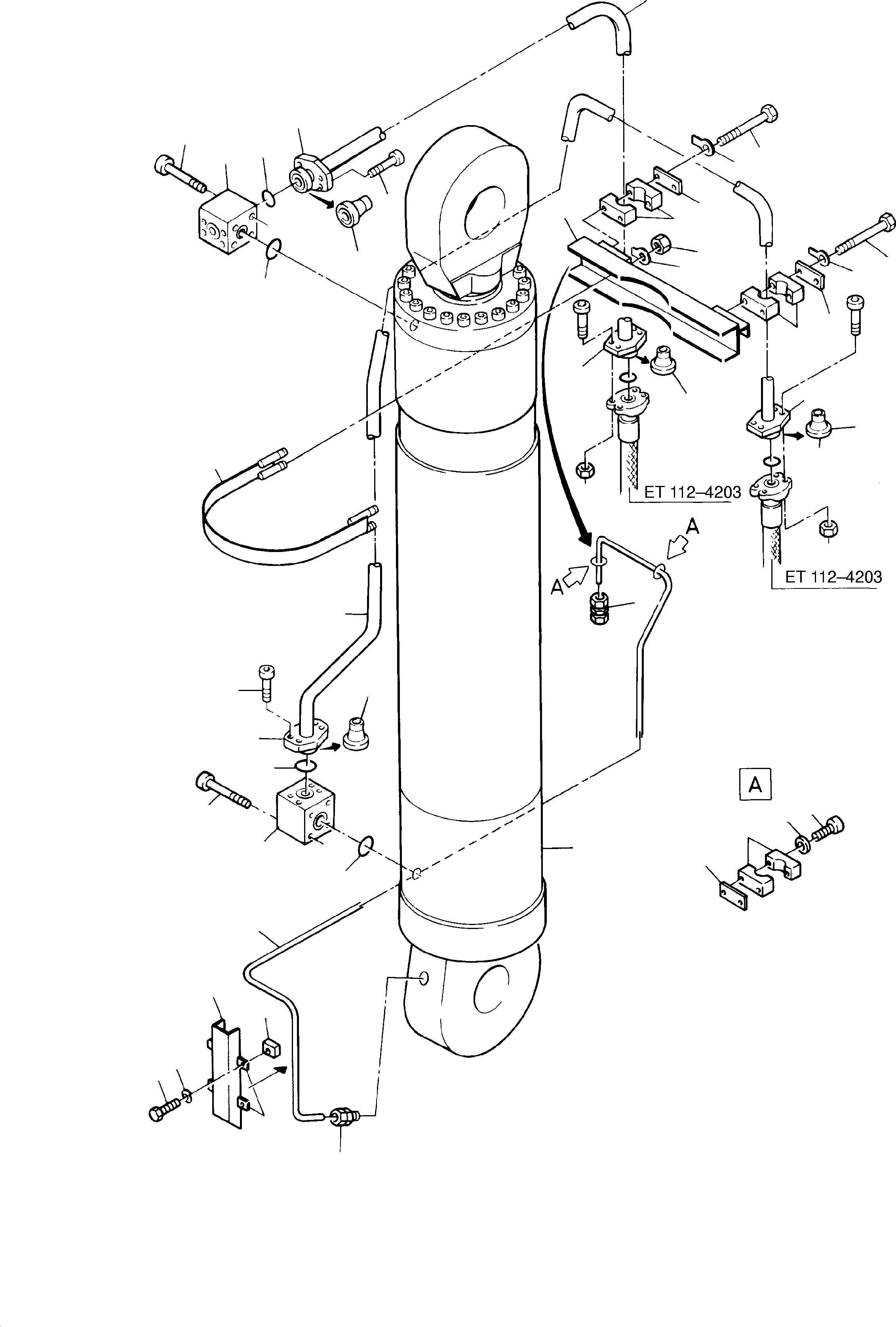 Excavators Mining Komatsu / PC8000-1E S/N 12024(G12024) / Bullclam Bucket Cylinder with Pipes, R.H., Center, L.H.(112-4237 : 112-4237)