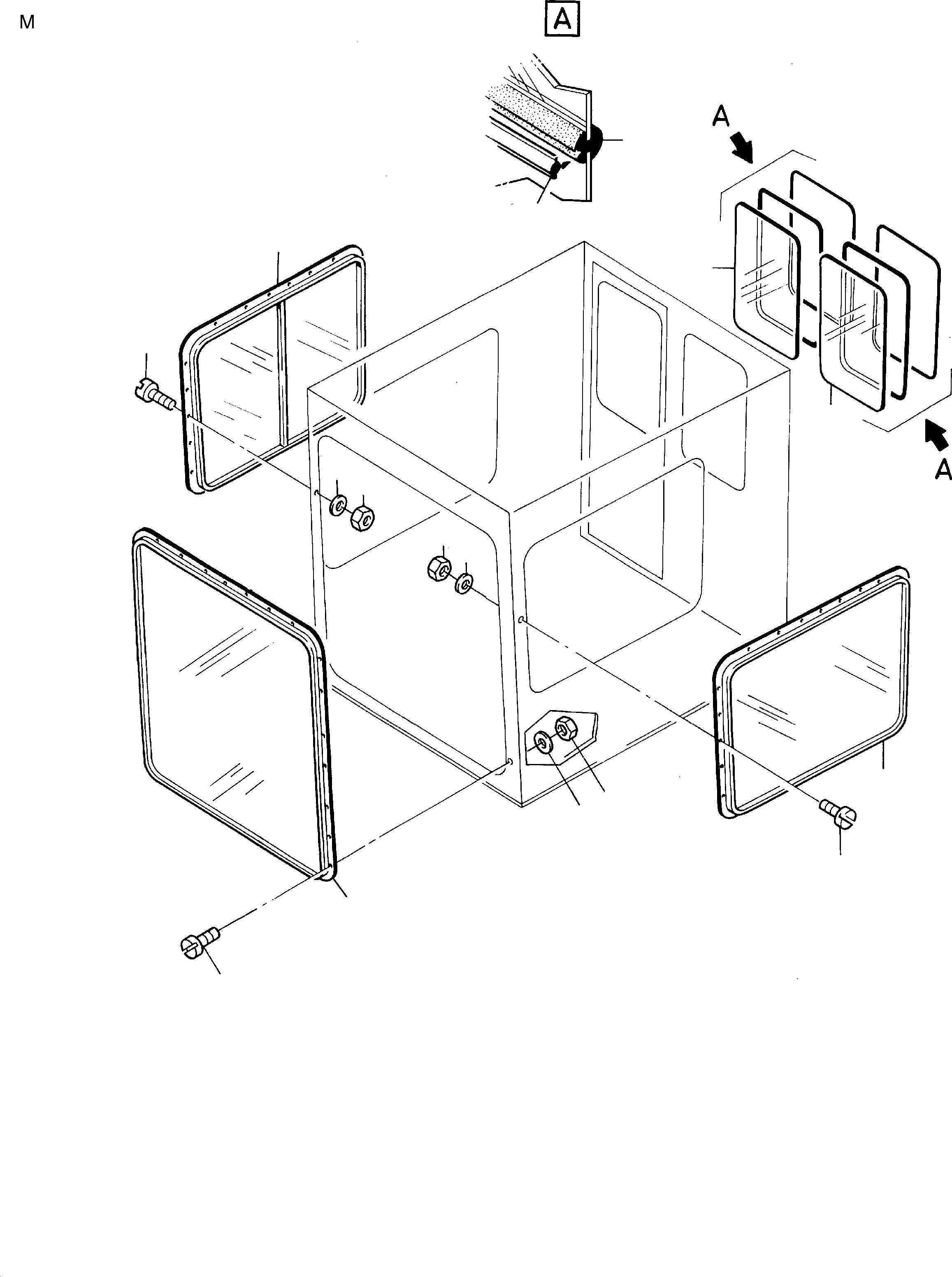 Komatsu parts book diagram for PC8000-1E S/N 12024: OPERATOR'S CAB - GLAZING