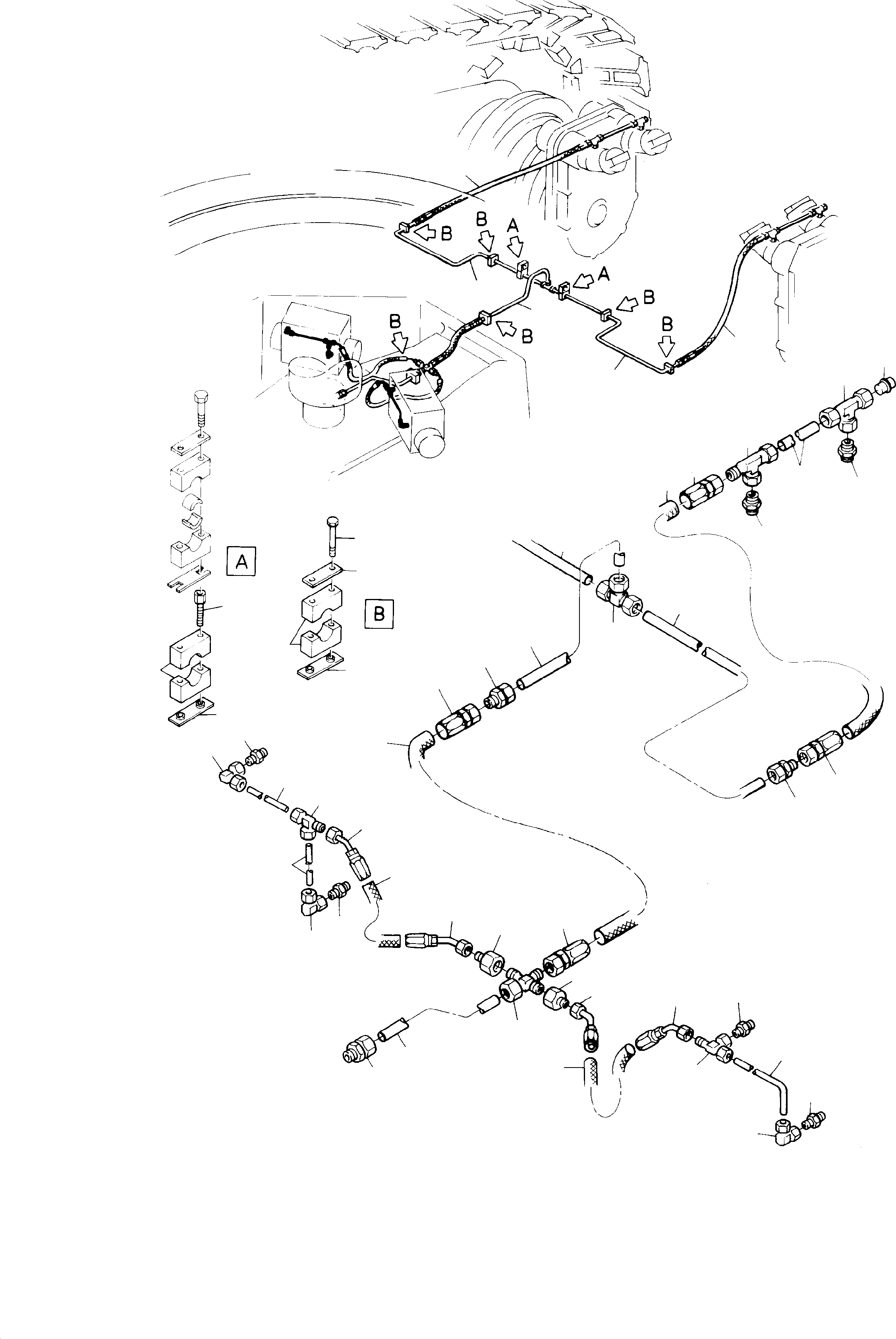 Komatsu parts book diagram for PC8000-1E S/N 12024: UNDERCARRIAGE-HYDRAULIC,LEAKAGE LINES