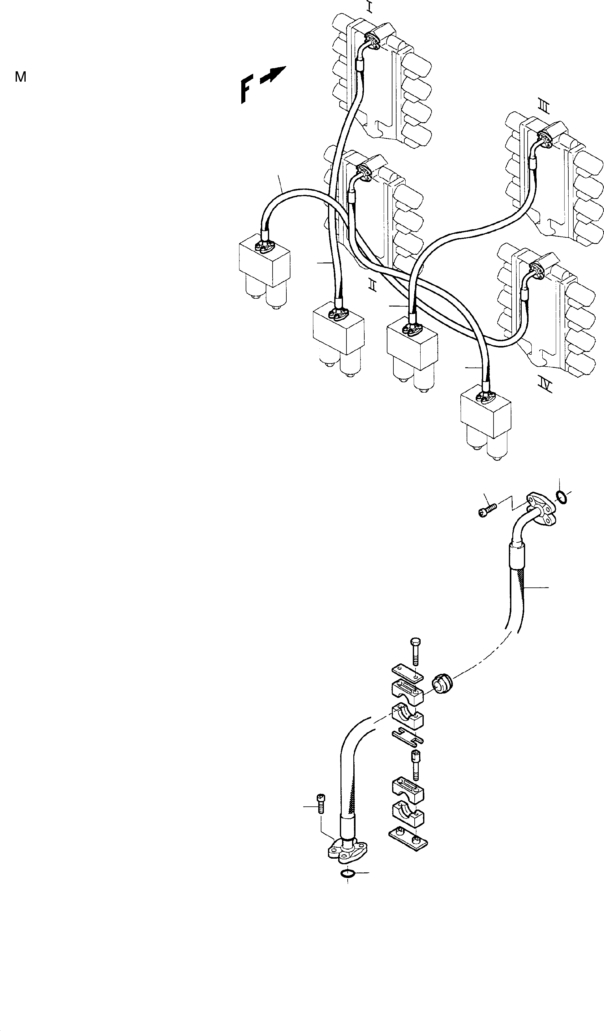 Komatsu parts book diagram for PC8000-1E S/N 12024: HOSES ASSY., H.P. FILTER - CONTROL BLOCKS