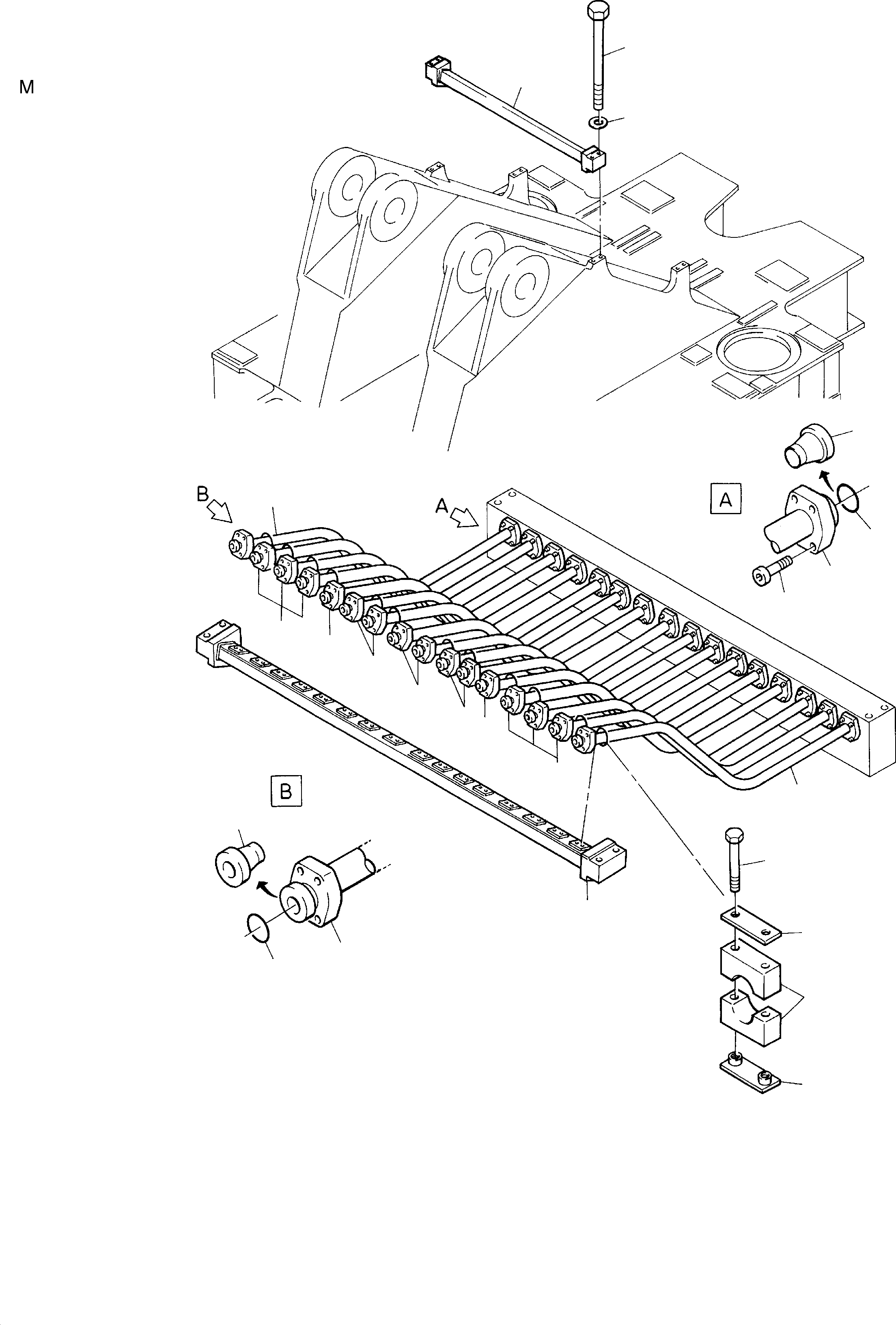Komatsu parts book diagram for PC8000-1E S/N 12024: PIPES ASSY., MANIFOLD- DISTRIBUTION BLOCK