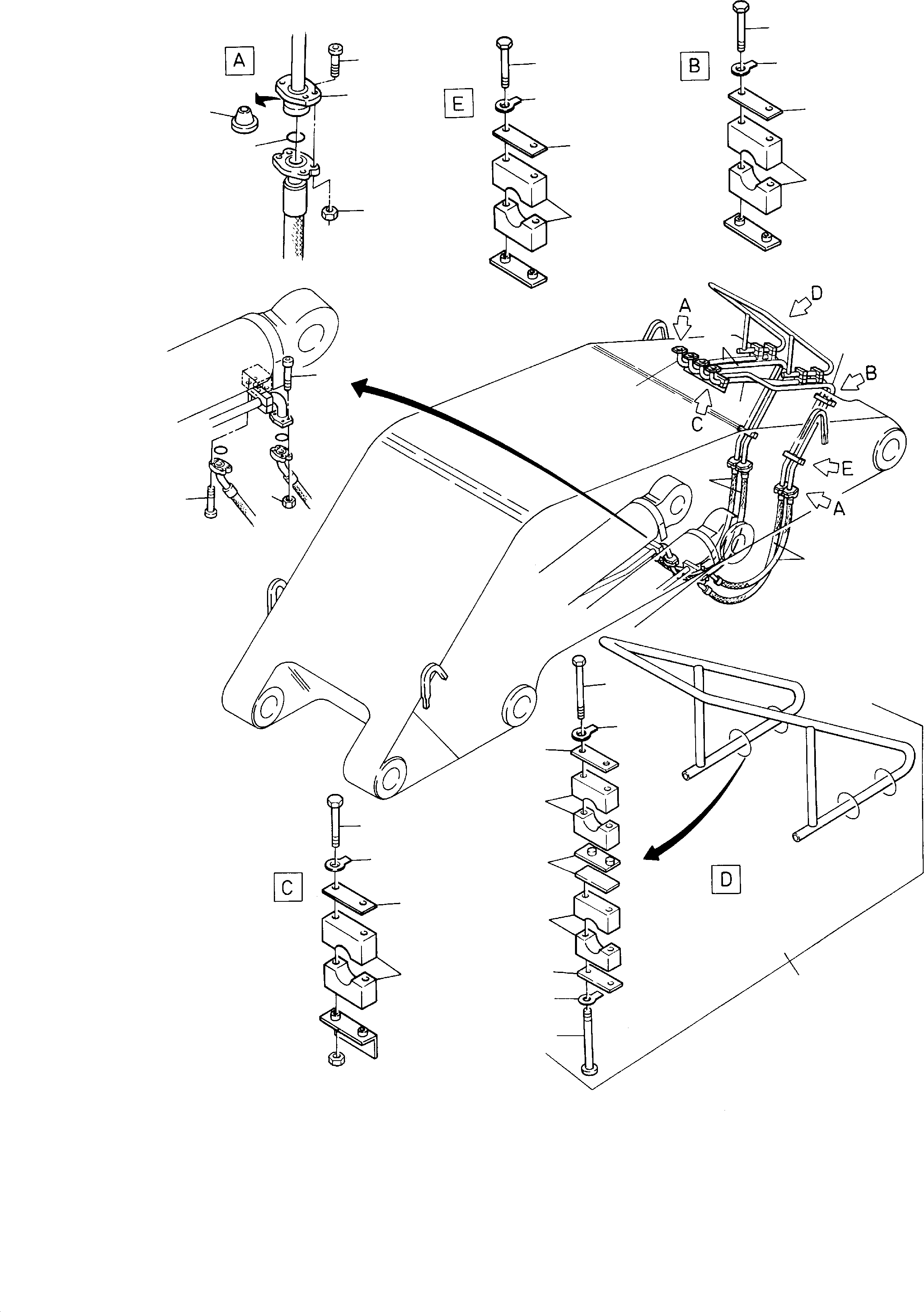Komatsu parts book diagram for PC8000-1E S/N 12024: BULLCLAM BUCKET BOOM 7.6 M