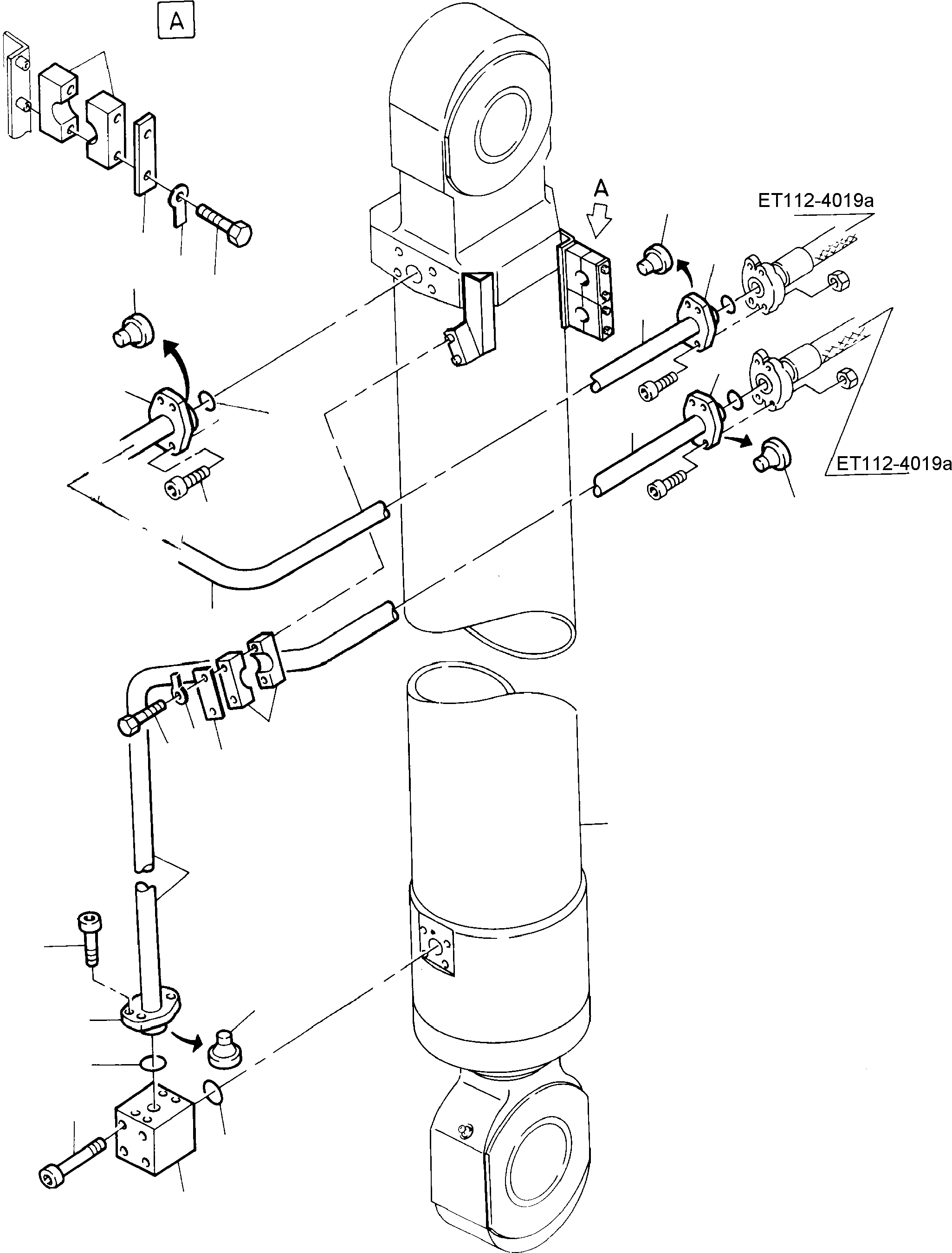 Komatsu parts book diagram for PC8000-1E S/N 12024: BOOM CYLINDER WITH PIPING, L.H.