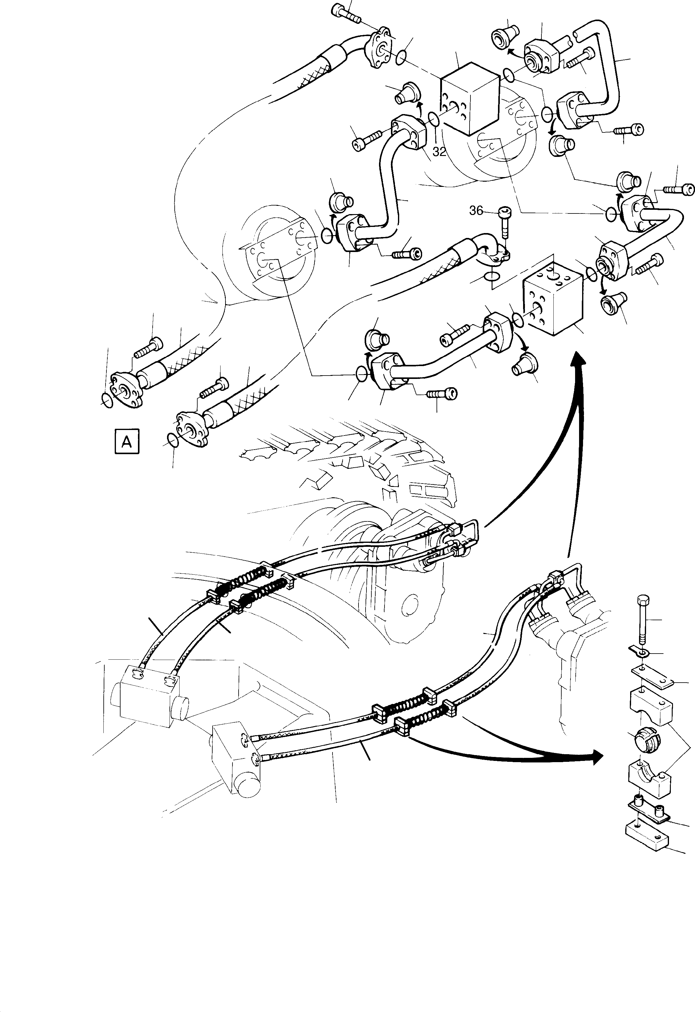 Komatsu parts book diagram for PC8000-1E S/N 12024: PRESSURE LINES, ROTARYJOINT - DRIVE MOTOR