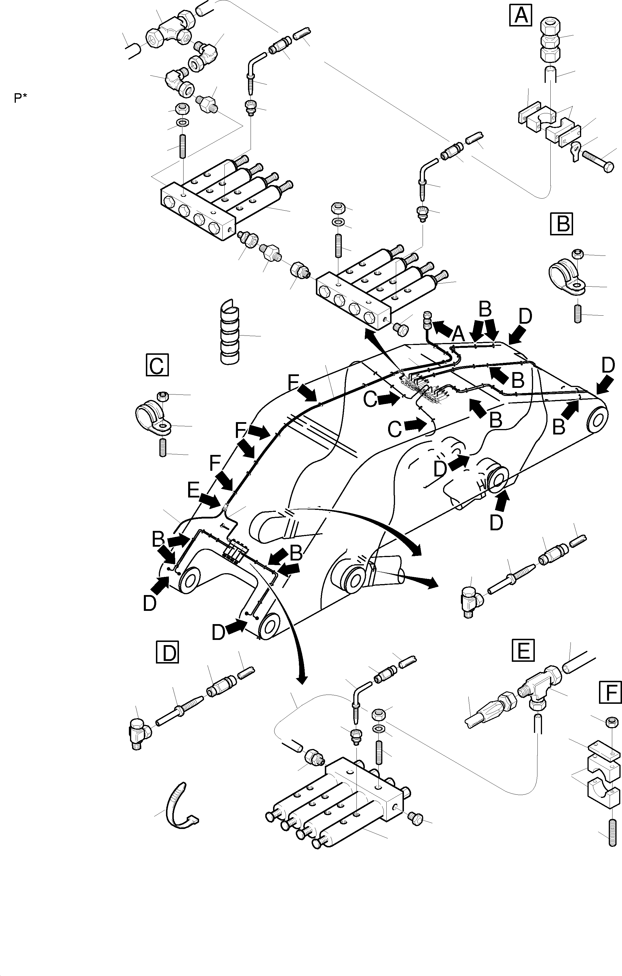 Komatsu parts book diagram for PC8000-1E S/N 12024: BOOM - CENTRAL LUBRICATION