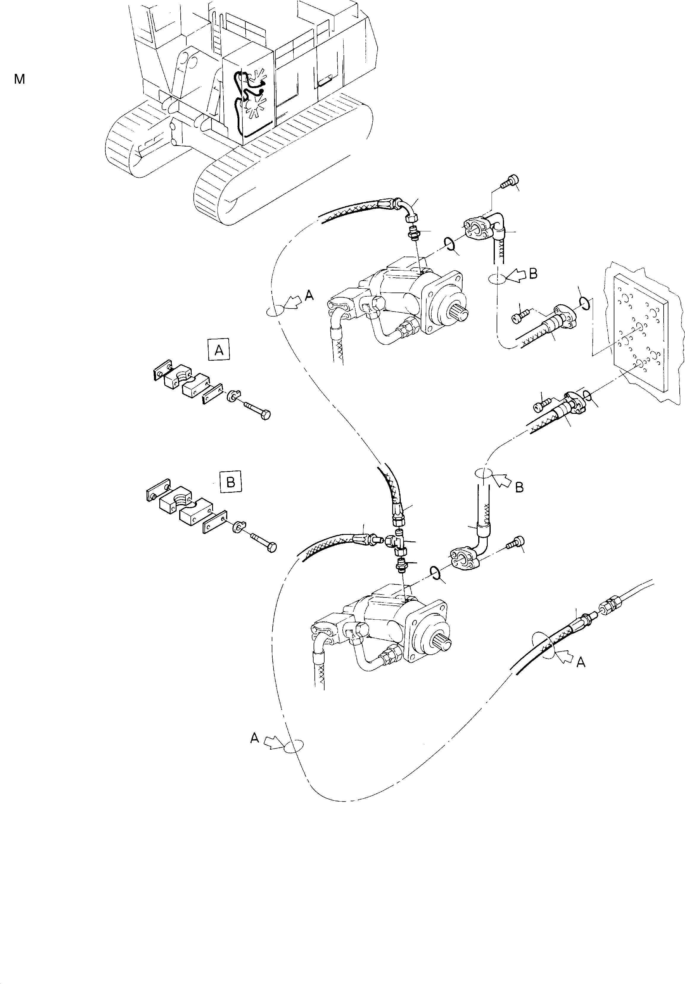 Komatsu parts book diagram for PC8000-1E S/N 12024: RETURN LINES - FAN MOTORS (OIL)