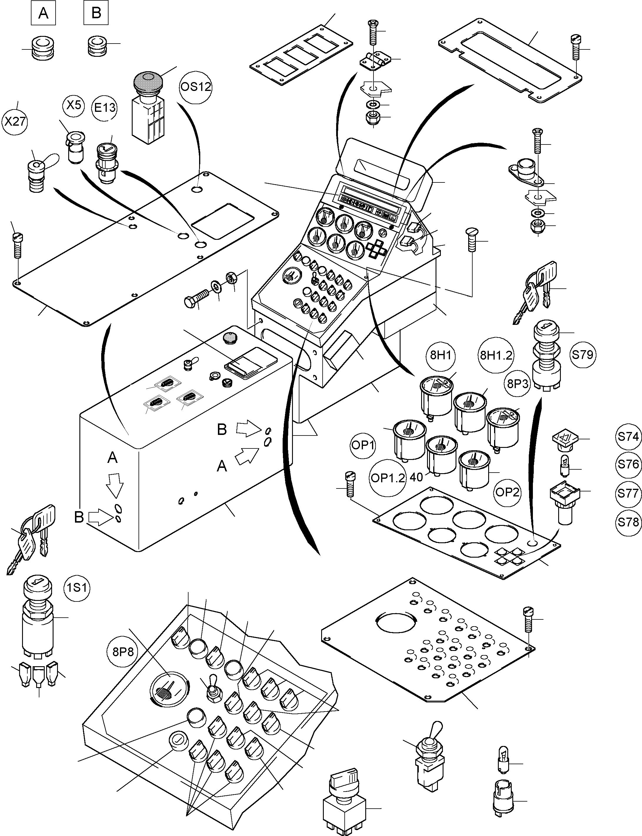 Komatsu parts book diagram for PC8000-1E S/N 12024: OPERATION PANEL - ECS/T