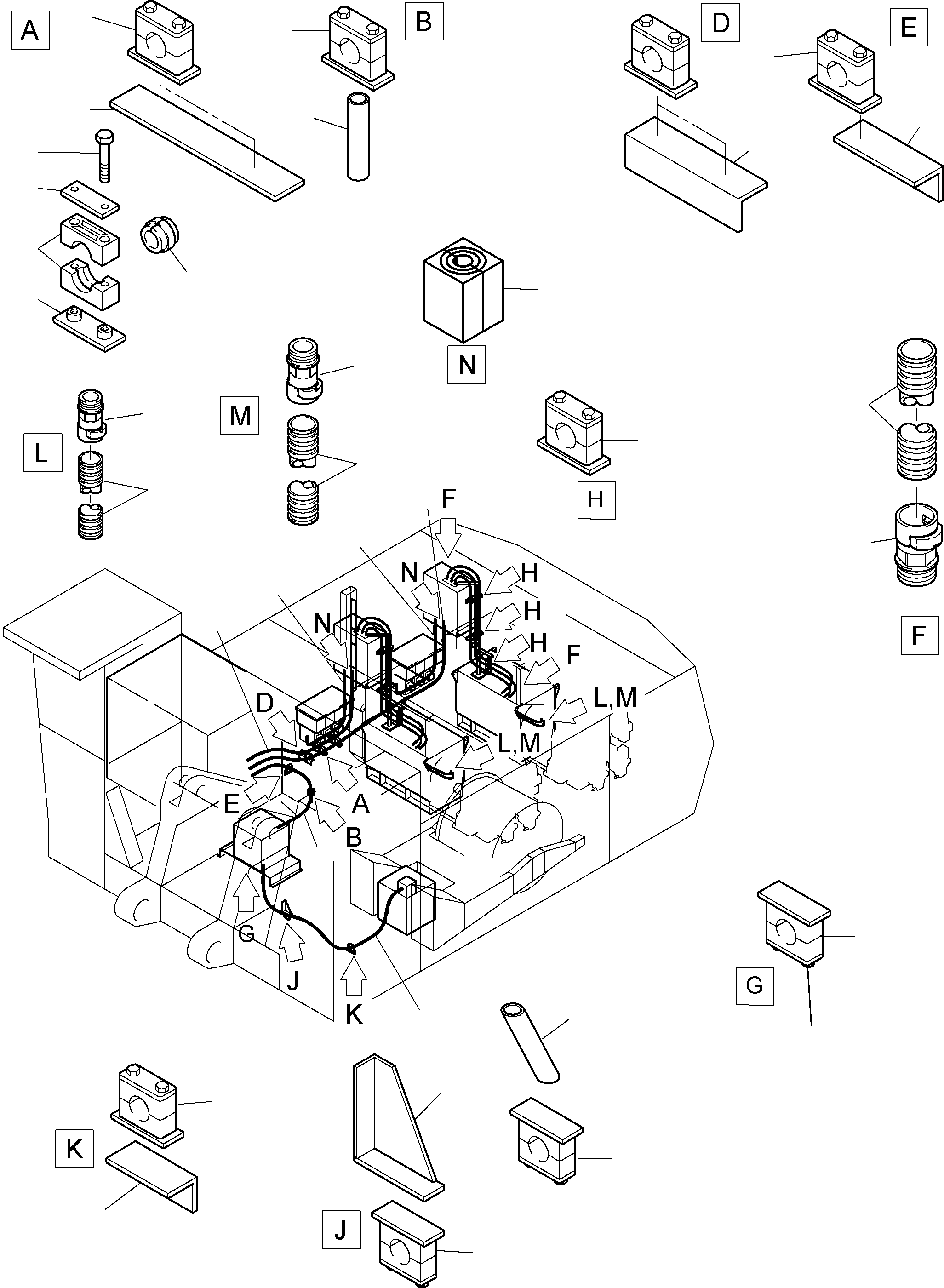 Komatsu parts book diagram for PC8000-1E S/N 12024: CABLES - ELECTRIC MOTOR