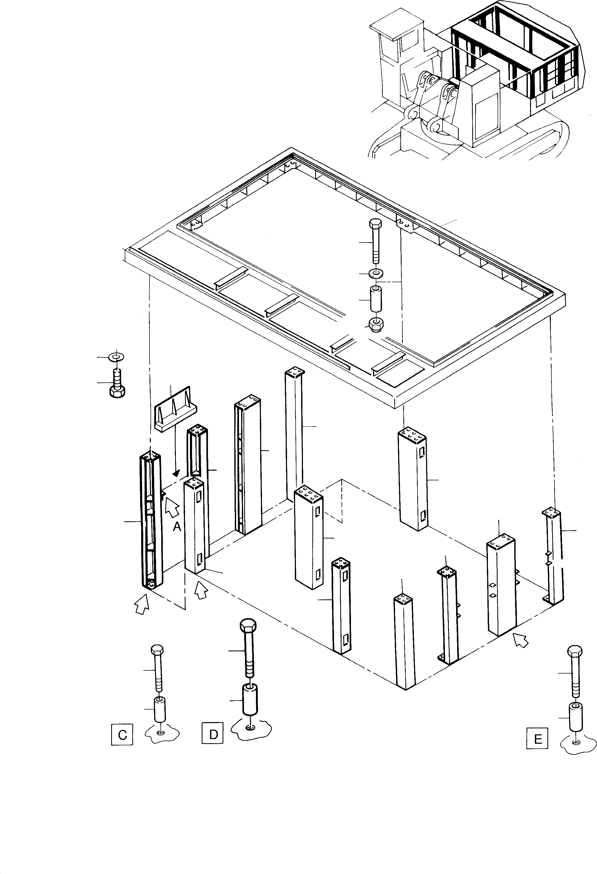 Komatsu parts book diagram for PC8000-1E S/N 12024: POST AND ROOF CARRIER