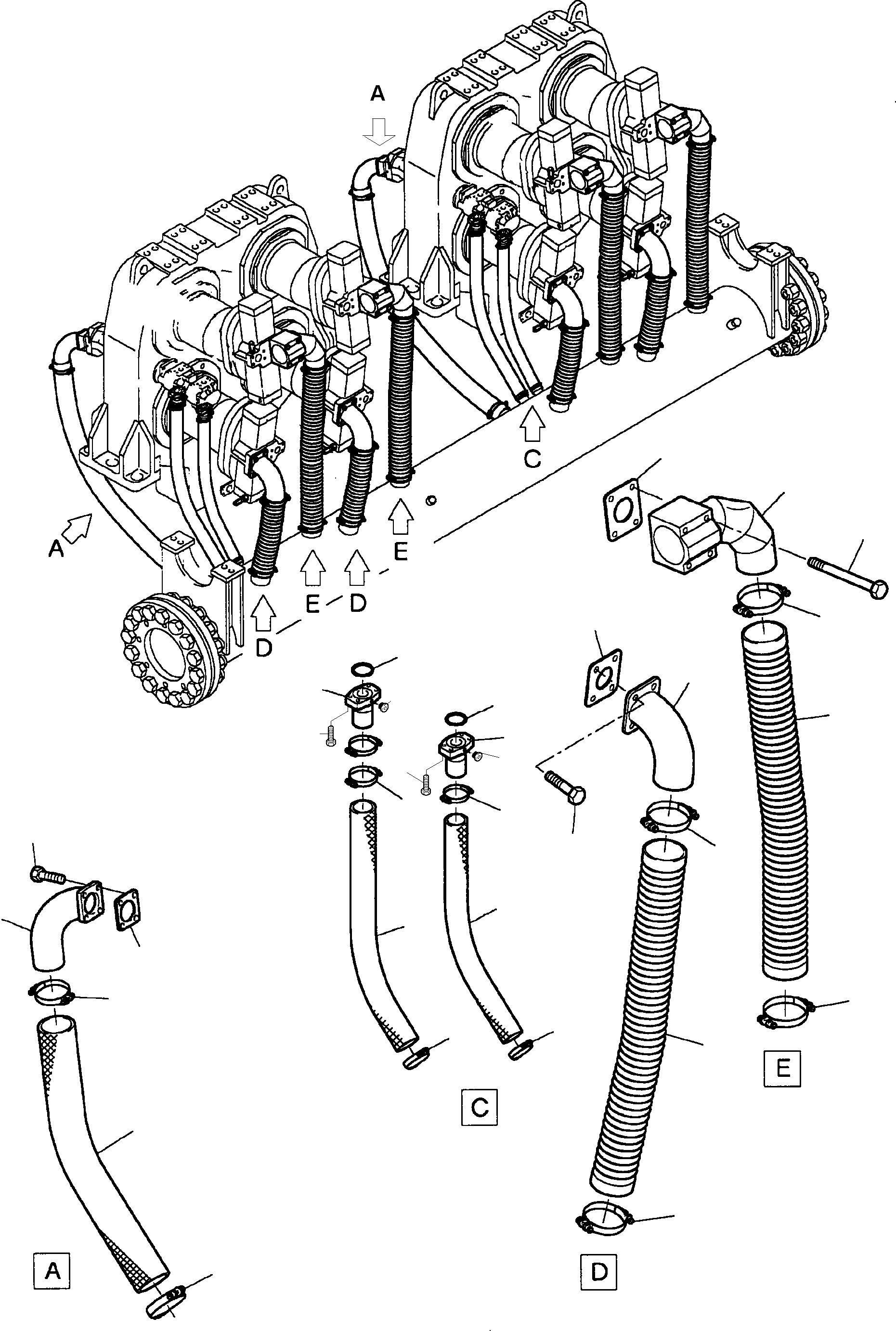 Komatsu parts book diagram for PC8000-1E S/N 12024: SUCTION LINES