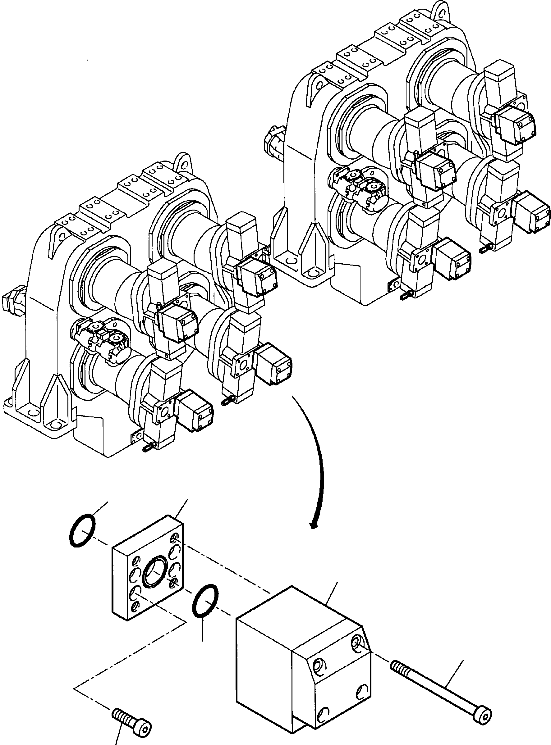 Komatsu parts book diagram for PC8000-1E S/N 12024: NON-RETURN VALVES AT THE MAIN PUMPS (FRONT AND REAR)