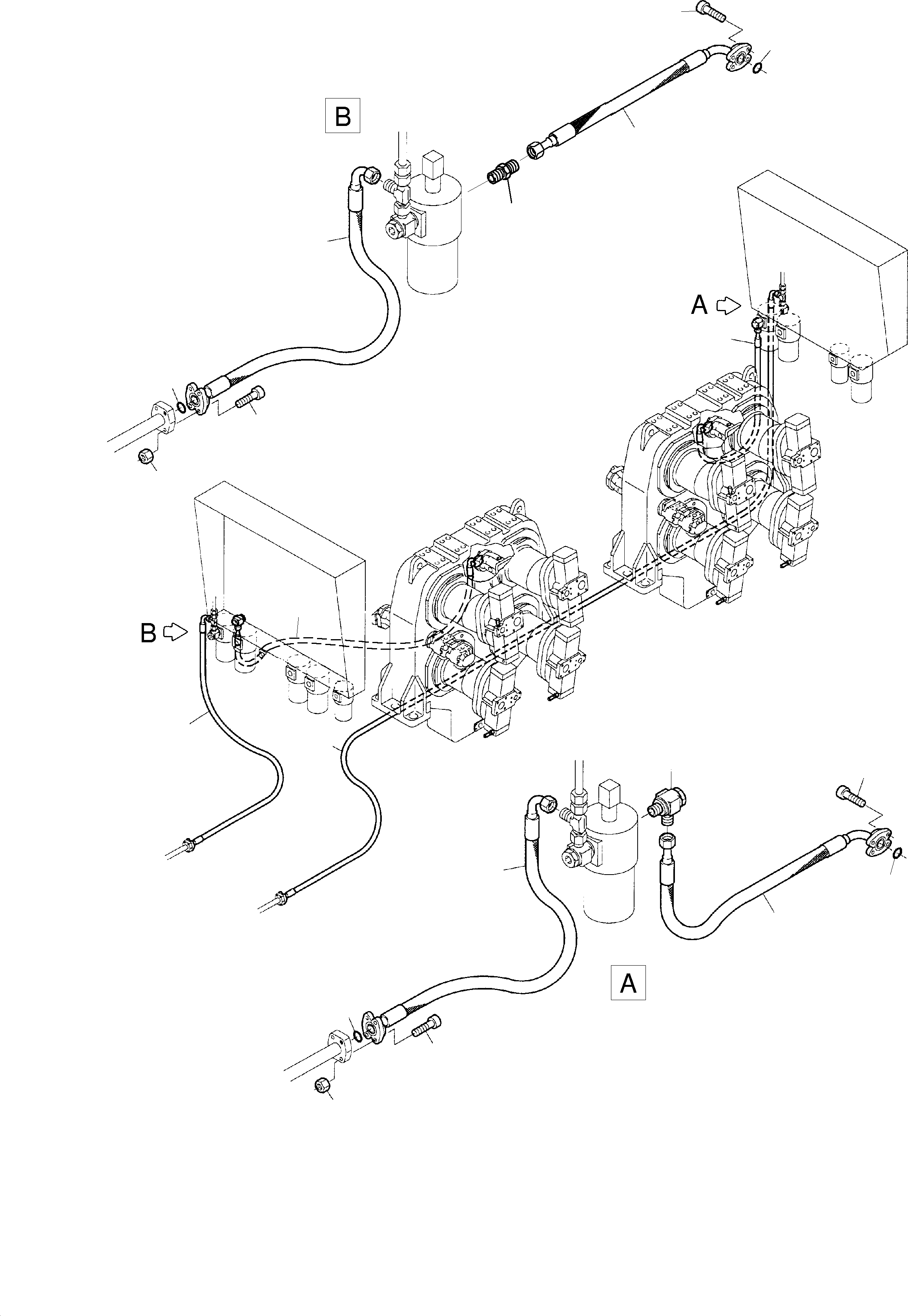 Komatsu parts book diagram for PC8000-1E S/N 12024: PRESSURE LINES - FAN MOTORS (OIL)