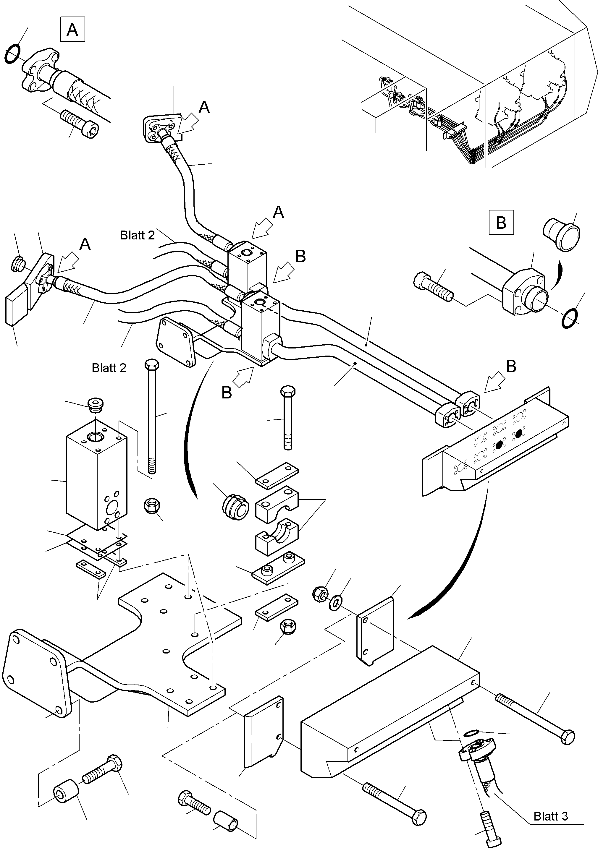 Komatsu parts book diagram for PC8000-1E S/N 12024: PRESSURE LINES, MAIN PUMPS - H.P. FILTER