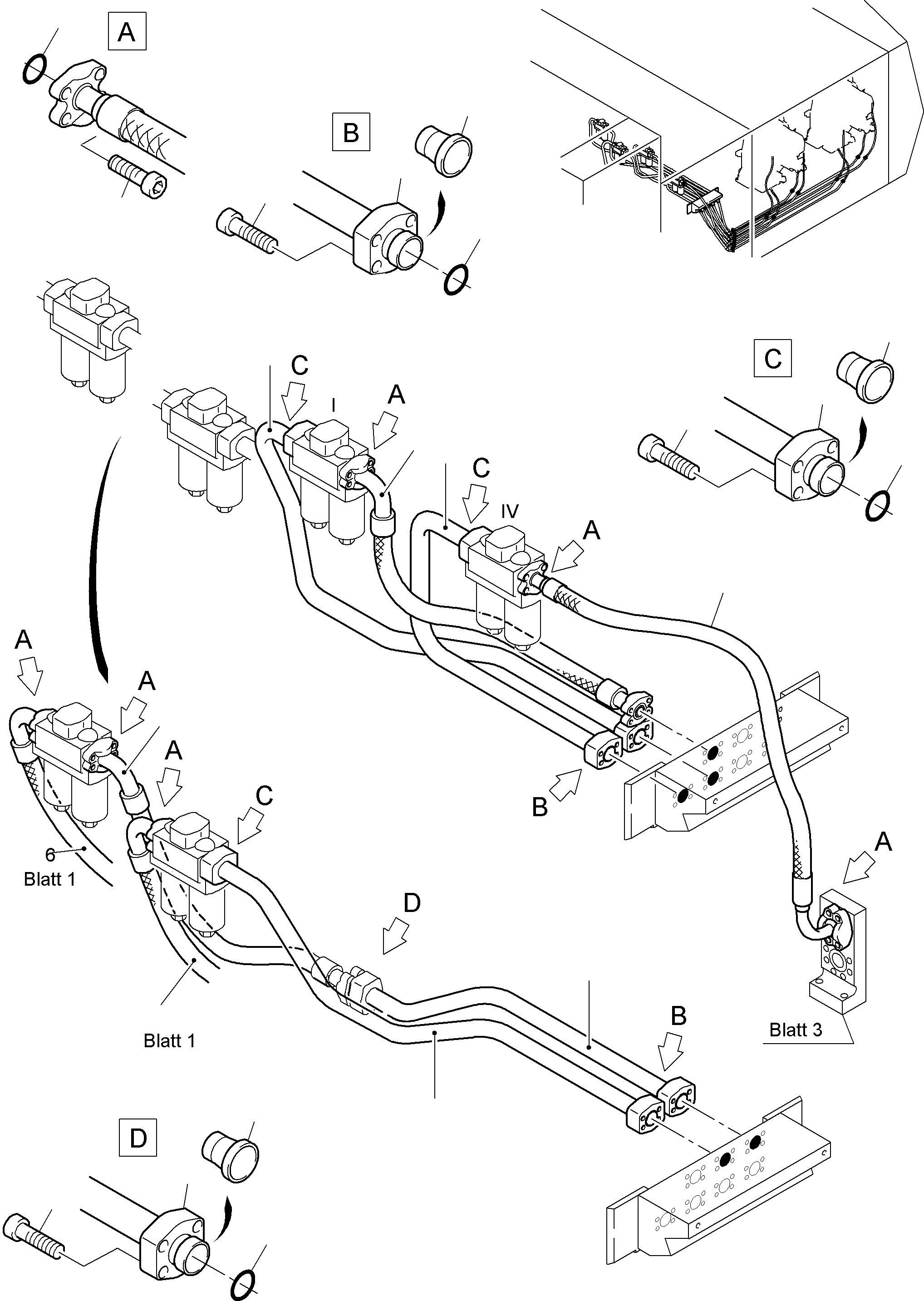 Komatsu parts book diagram for PC8000-1E S/N 12024: PRESSURE LINES, MAIN PUMPS - H.P. FILTER