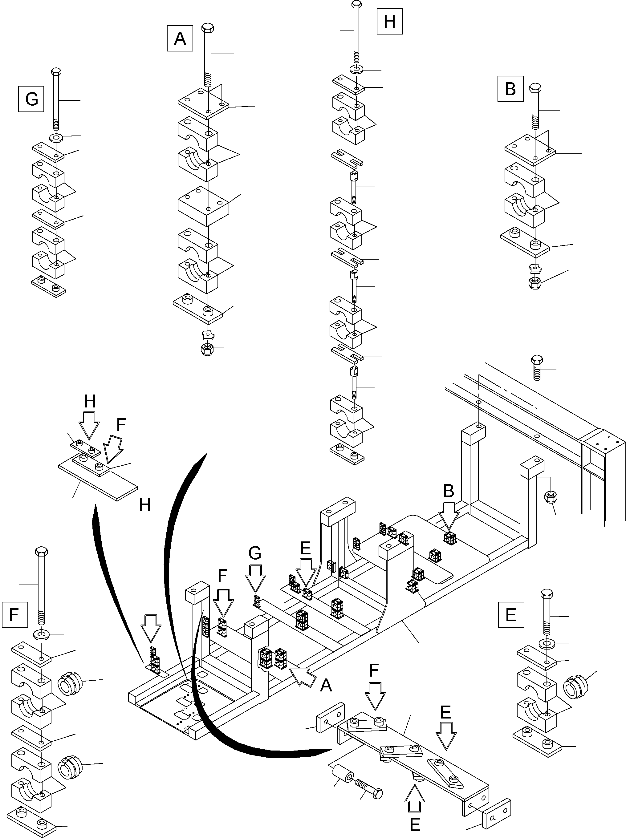 Komatsu parts book diagram for PC8000-1E S/N 12024: PRESSURE LINES, MAIN PUMPS - H.P. FILTER