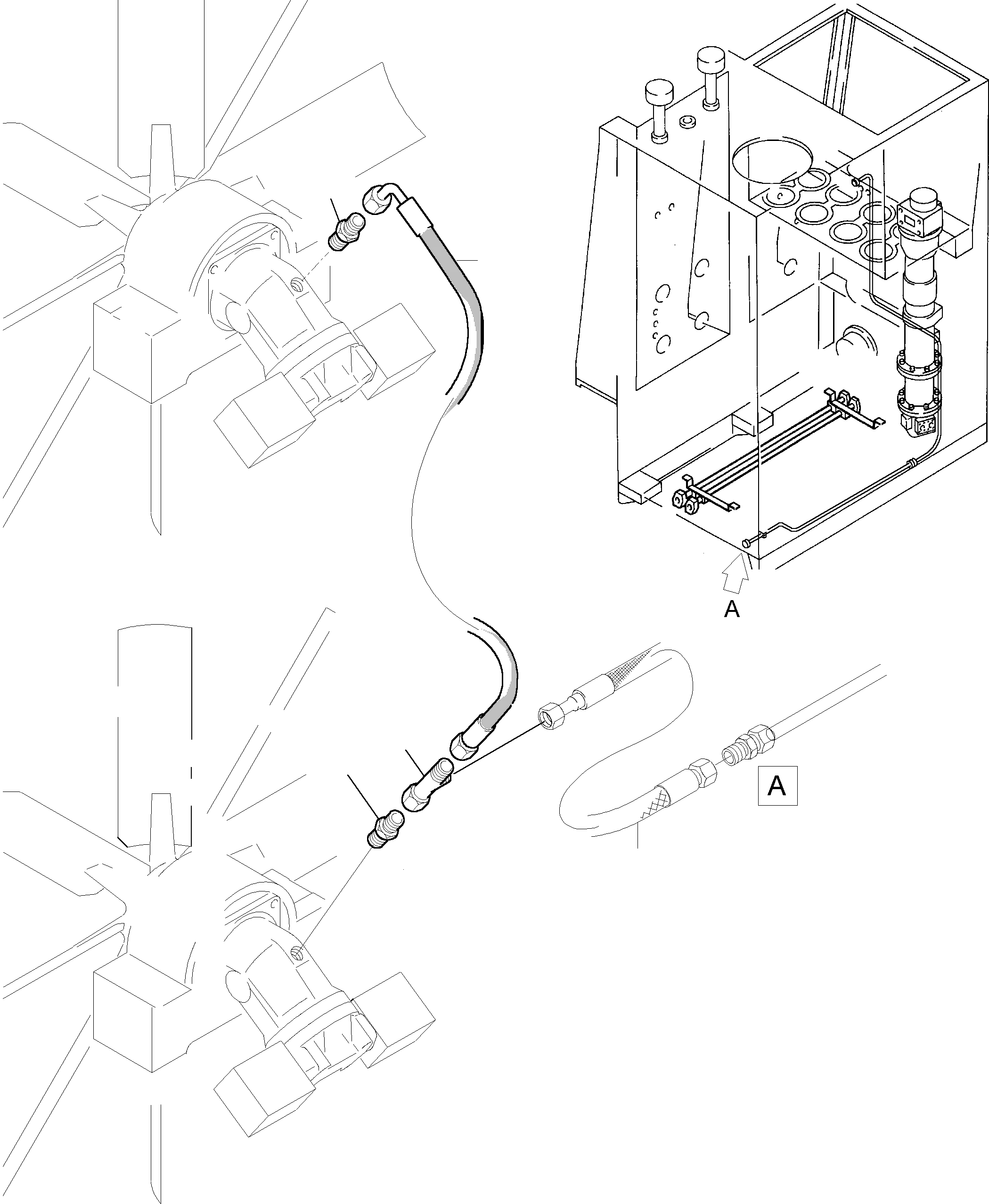 Komatsu parts book diagram for PC8000-6E S/N 12061: RETURN LINES - FAN MOTORS -OIL COOLER