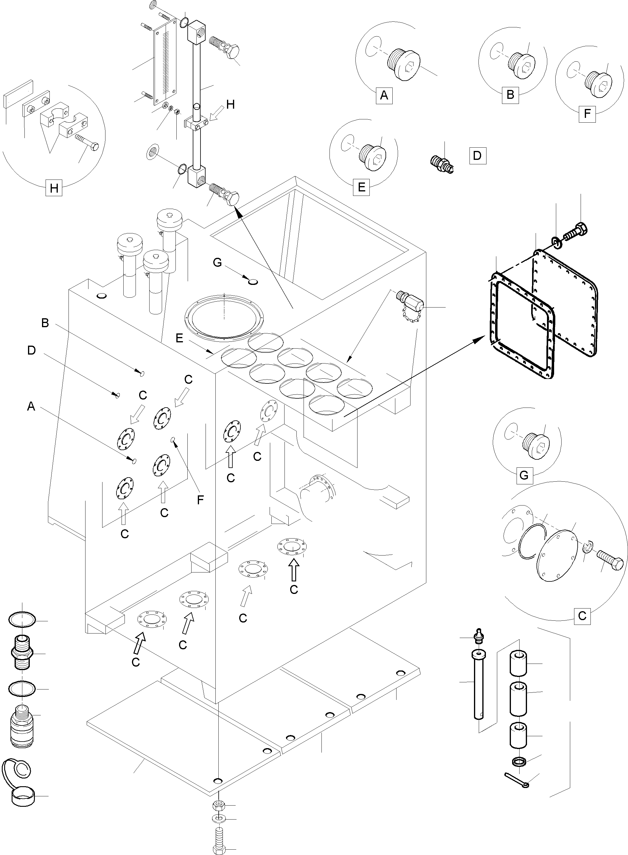 Komatsu parts book diagram for PC8000-6E S/N 12061: MAIN OIL TANK - BUTTERFLY VALVE