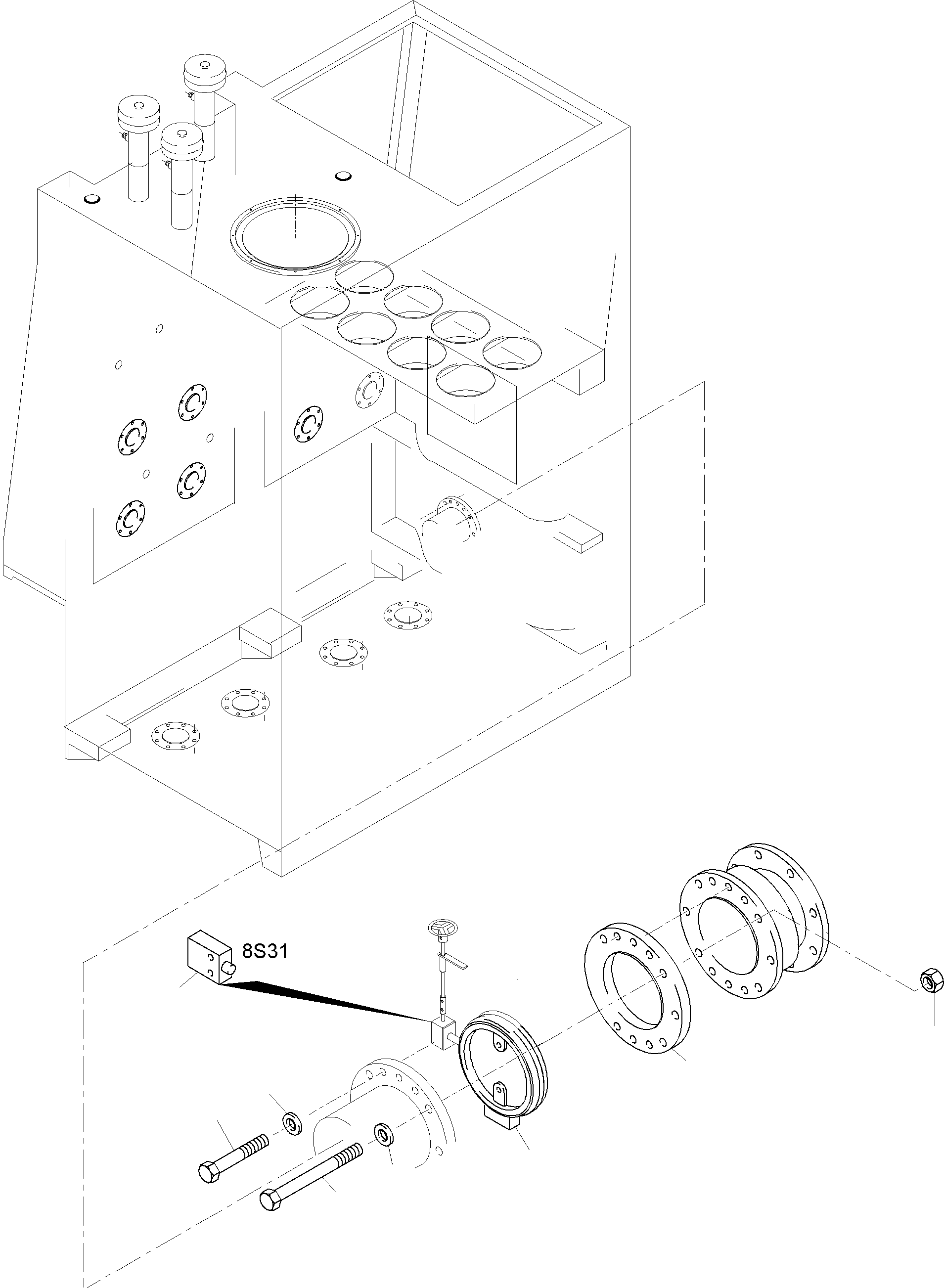 Komatsu parts book diagram for PC8000-6E S/N 12061: MAIN OIL TANK - BUTTERFLY VALVE