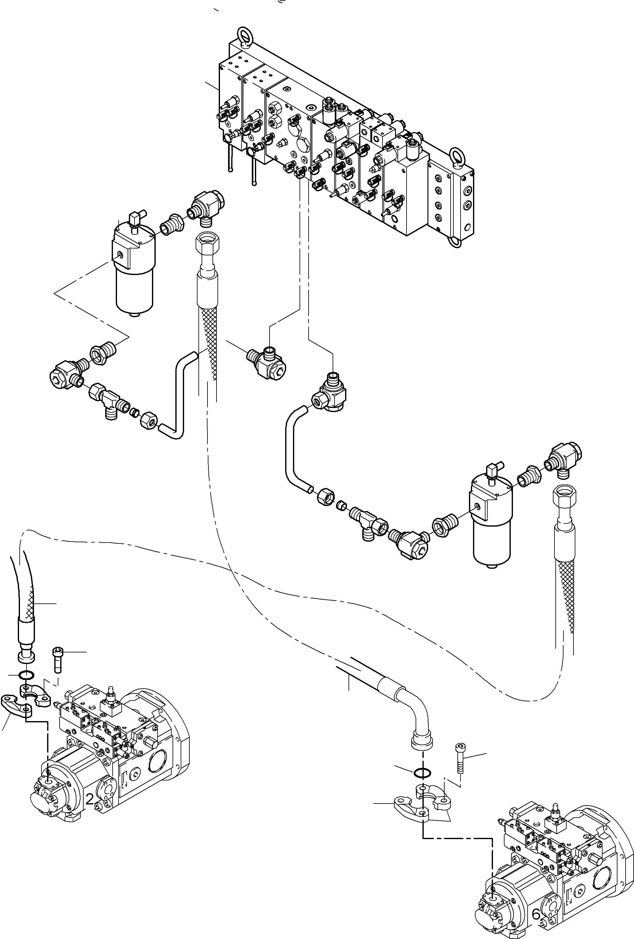 Komatsu parts book diagram for PC8000-6E S/N 12061: PRESSURE LINES - PILOTOIL PUMP