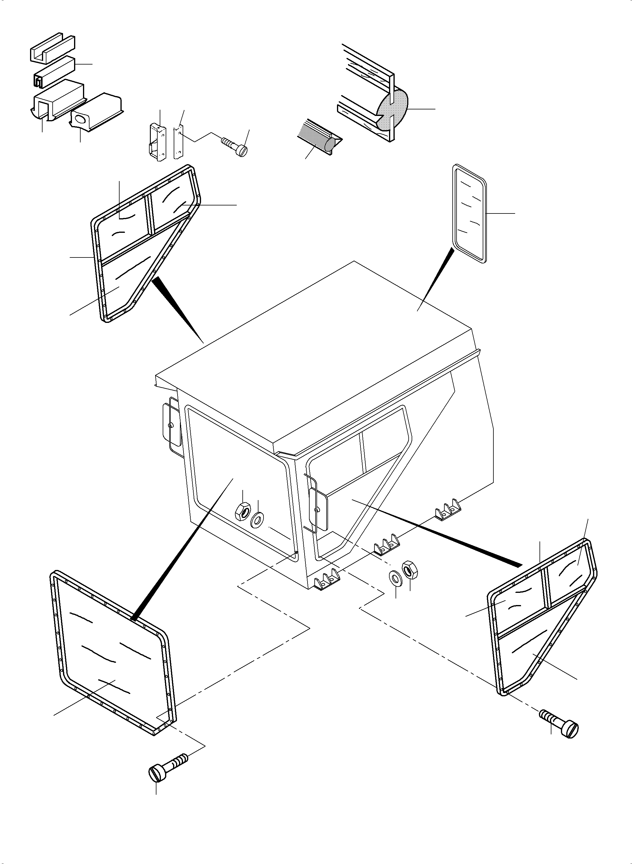 Komatsu parts book diagram for PC8000-6E S/N 12061: OPERATOR'S CAB - GLAZING